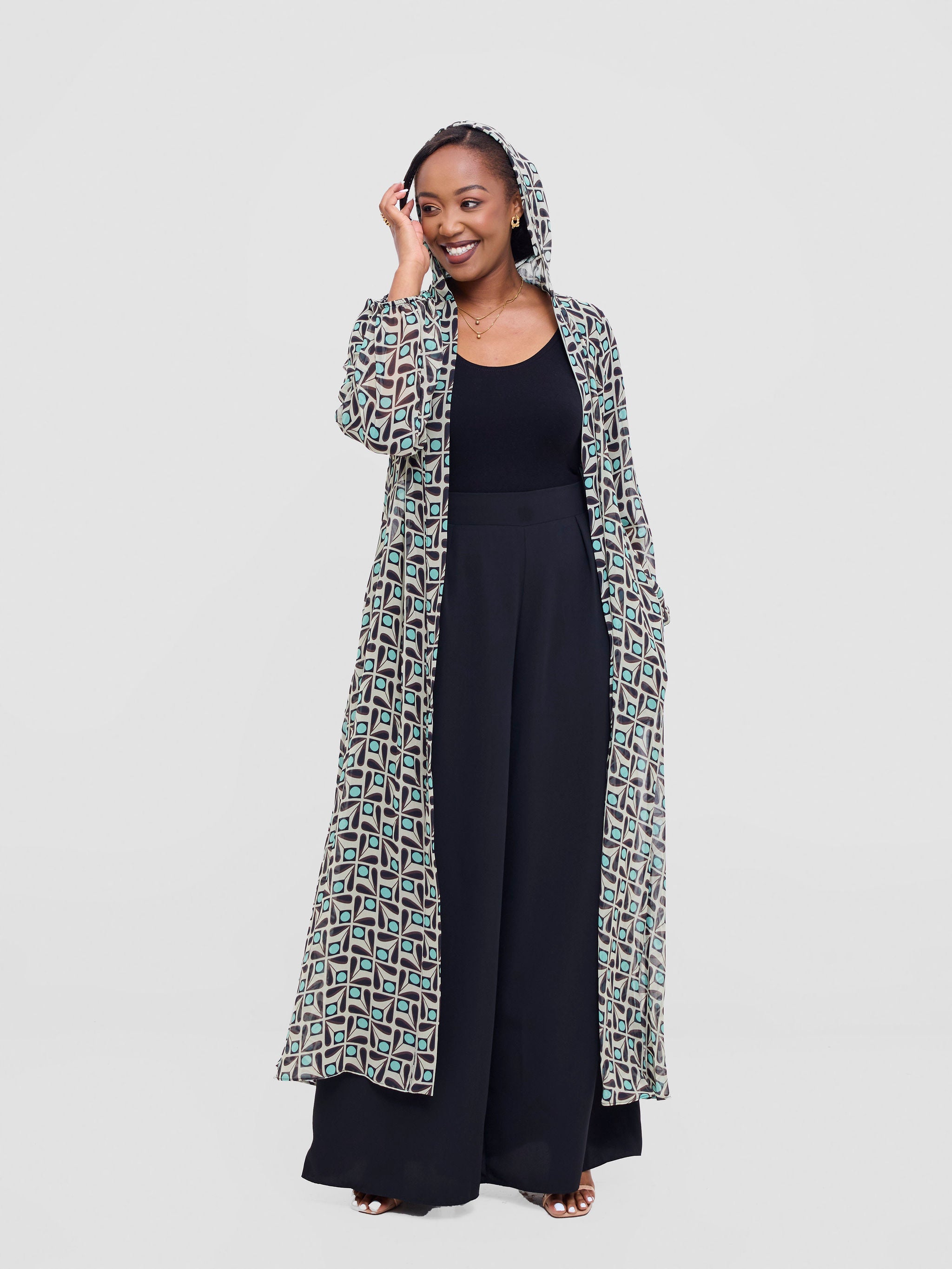 Vivo Basic Hooded Kimono - Black / Mint Print