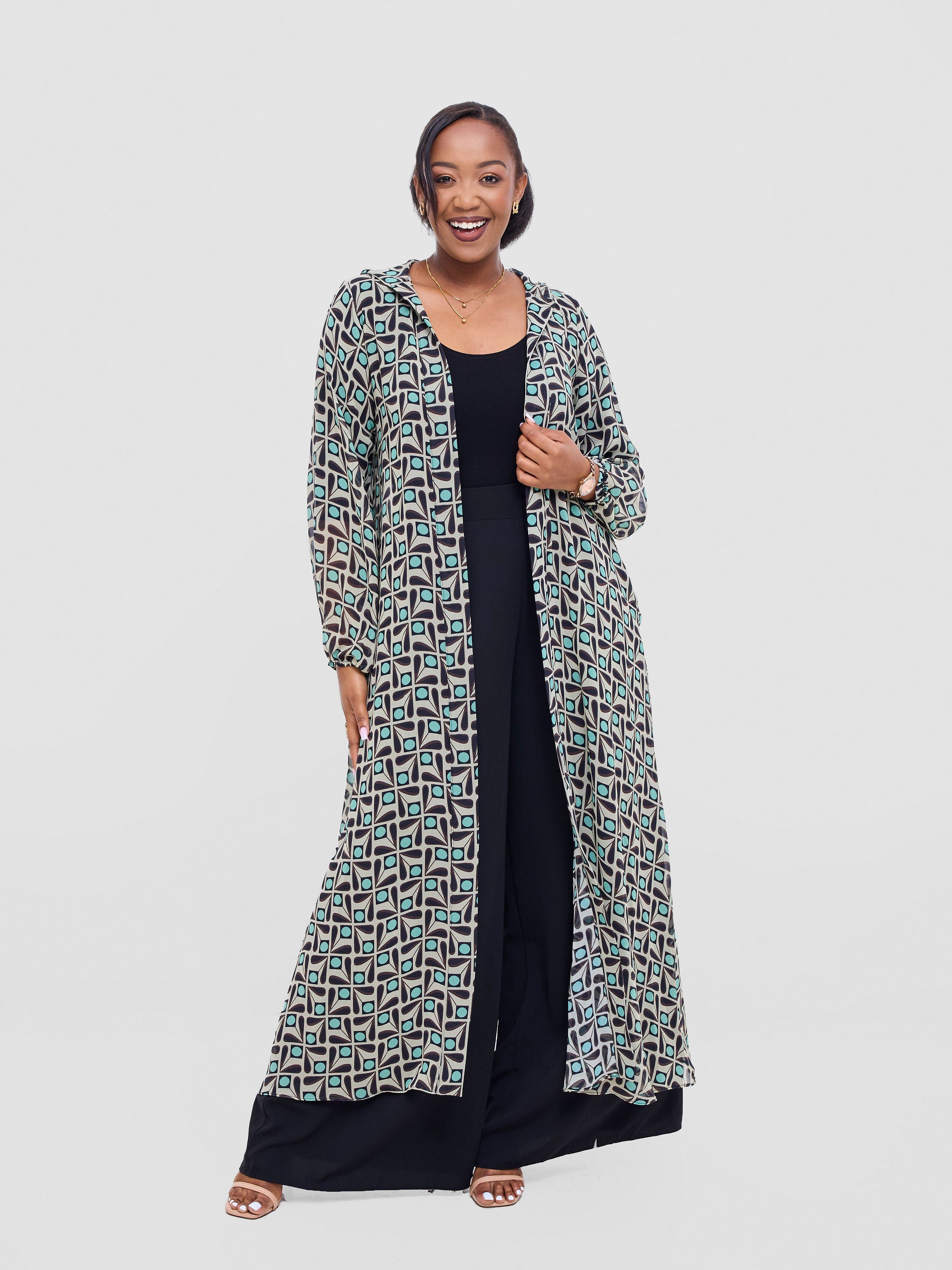 Vivo Basic Hooded Kimono - Black /  Cream Print