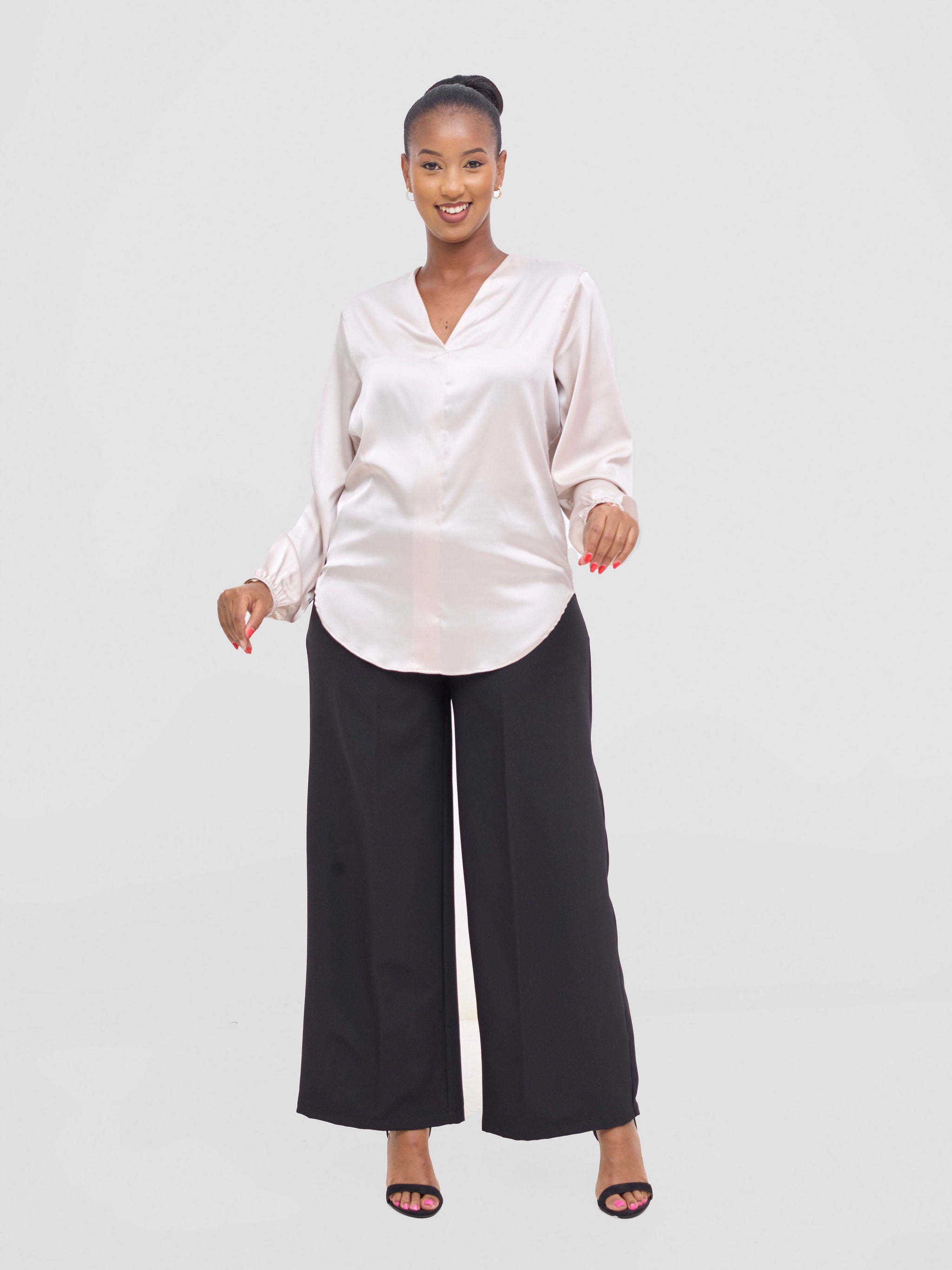 Vivo Dua Satin Bishop Sleeve Top - Mole Dusty