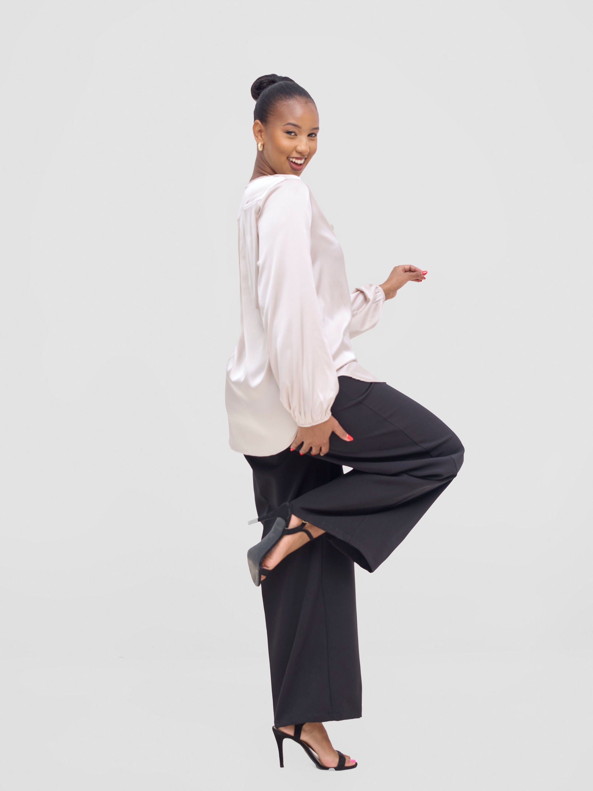 Vivo Dua Satin Bishop Sleeve Top - Mole Dusty