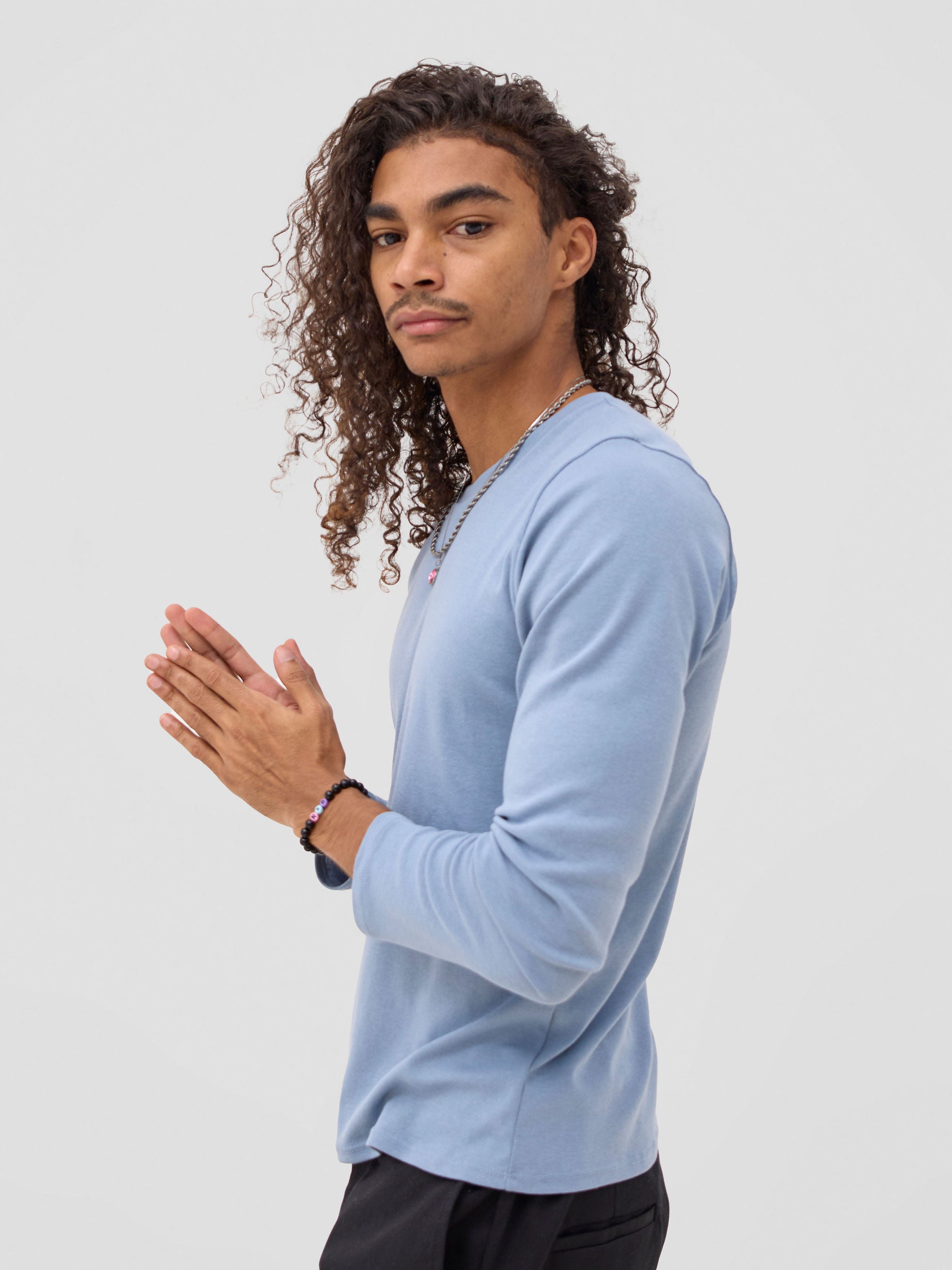 Zoya Sadira Men's Long Sleeve T Shirt - Light Blue