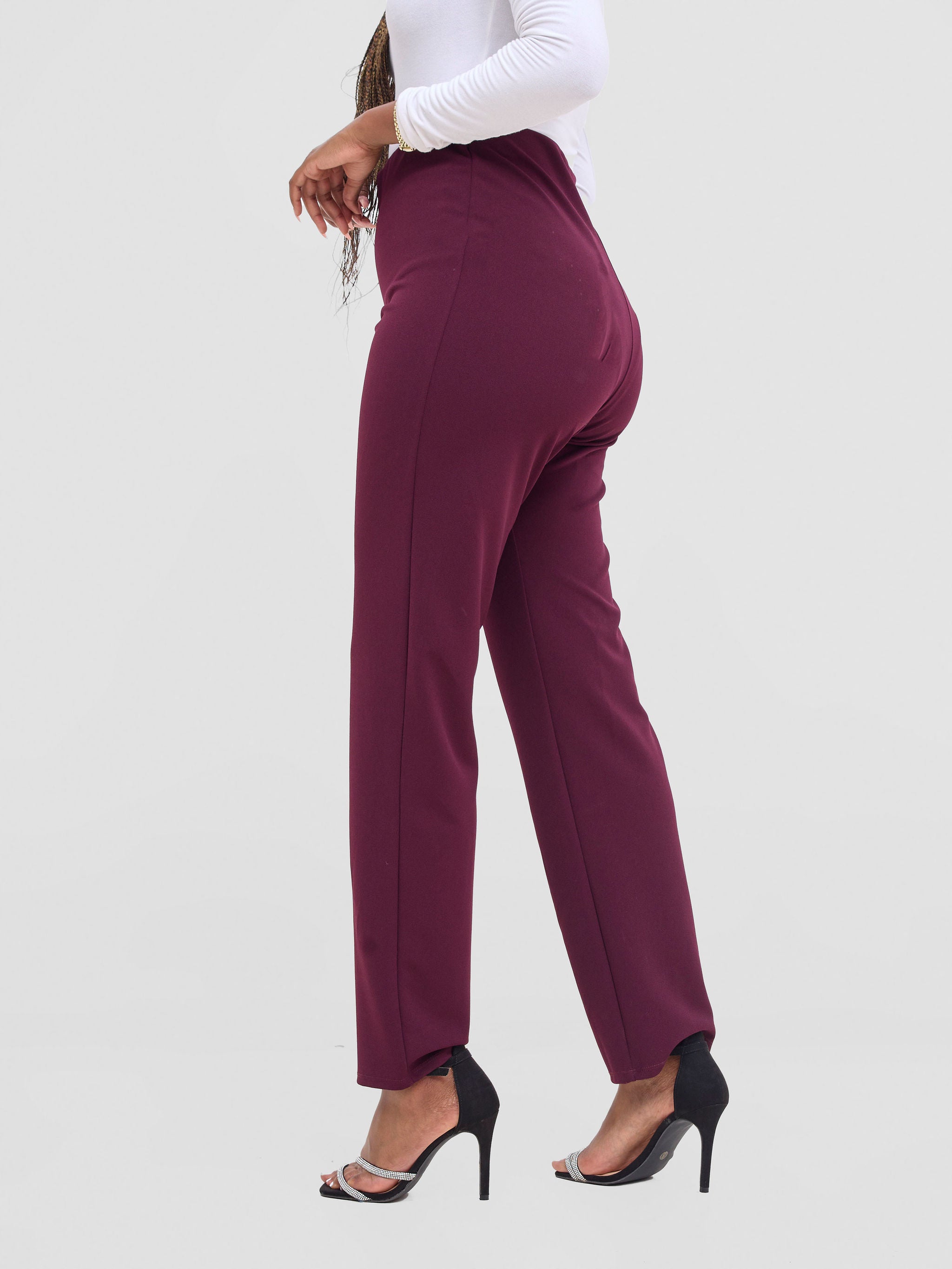 Vivo Basic Straight Leg Pants - Burgundy