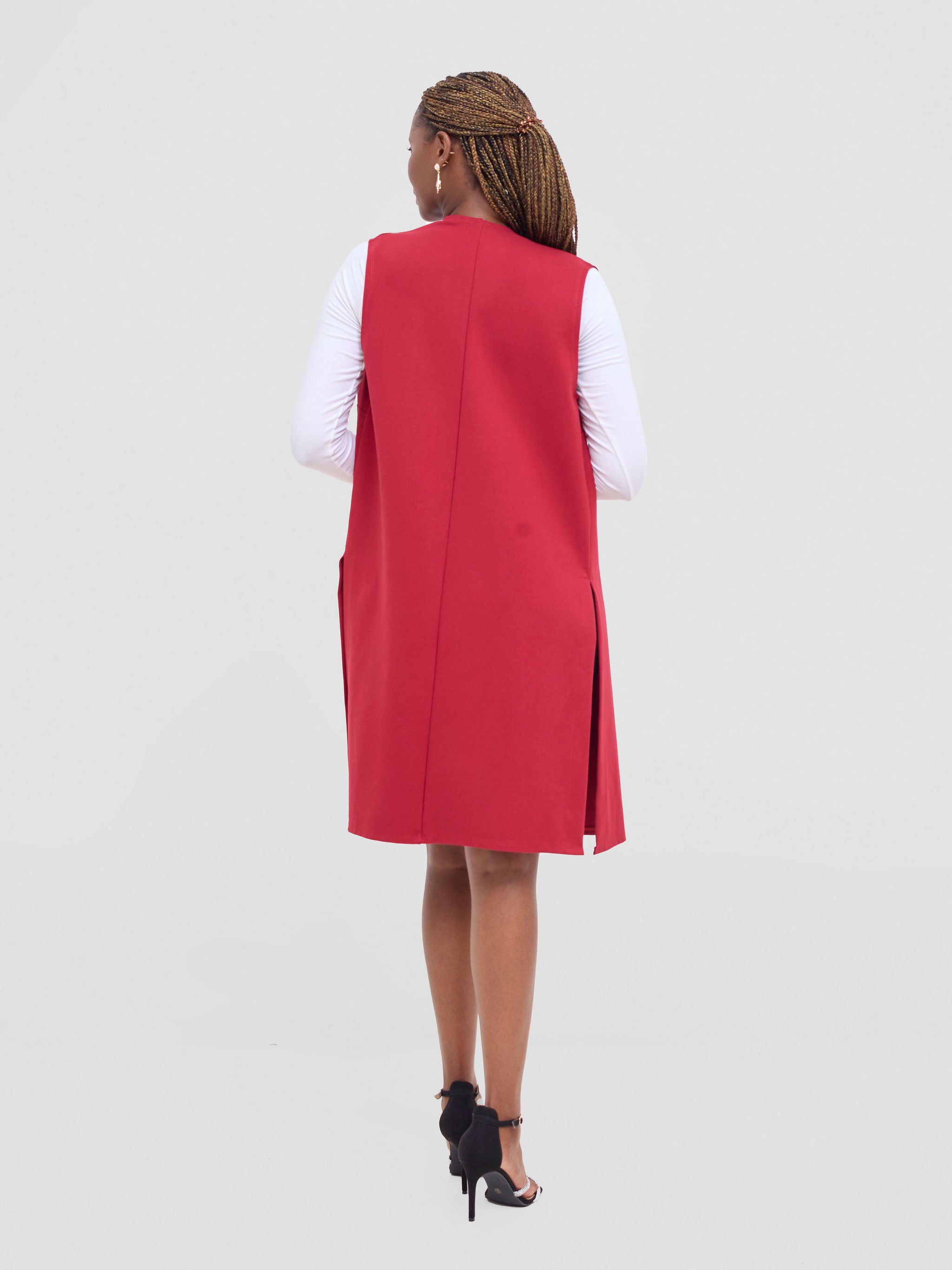 Vivo Waridi Sleeveless Overcoat - Wine Red