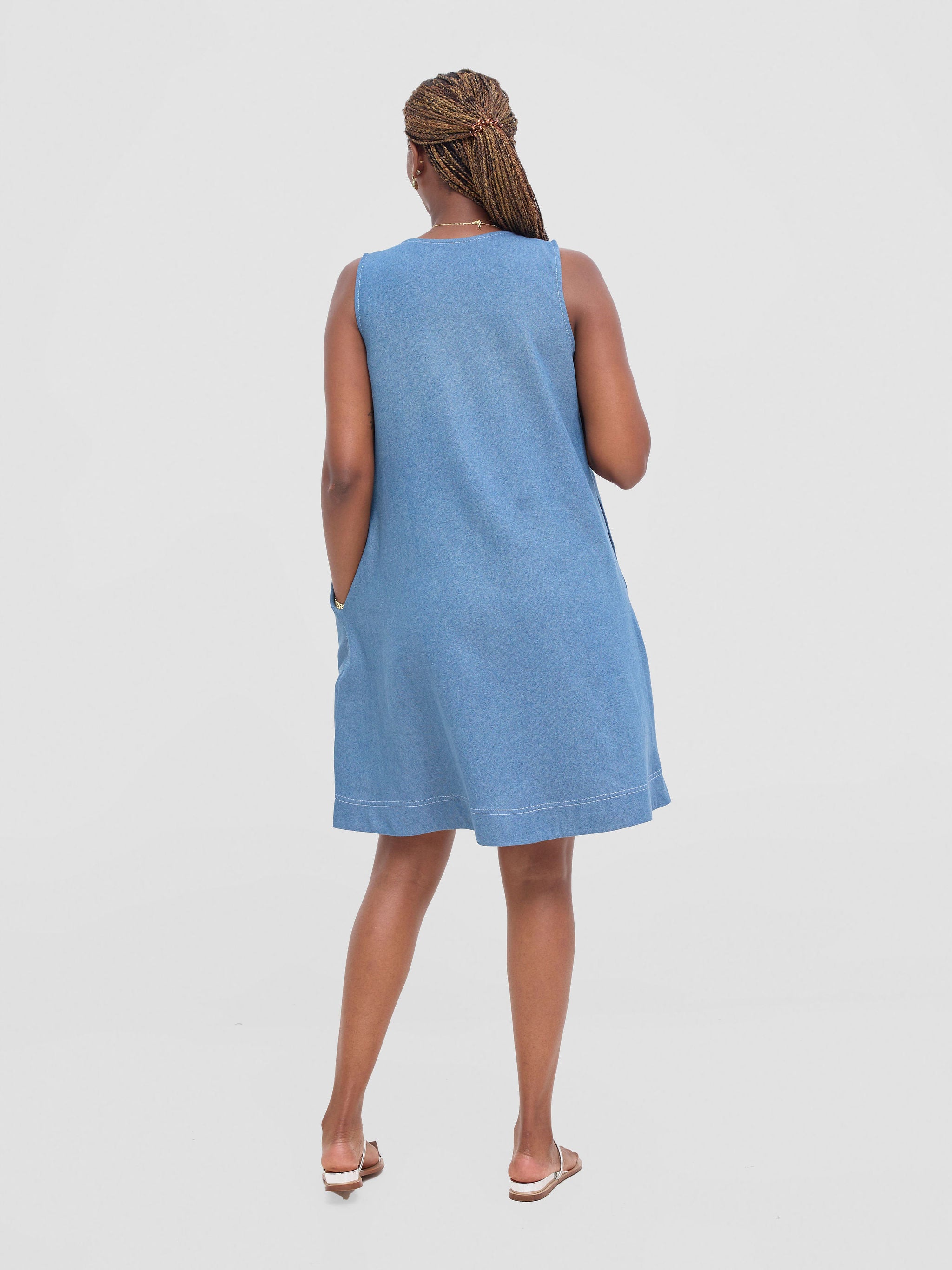 Vivo Seli V-Neck Knee Length Dress - Light Blue
