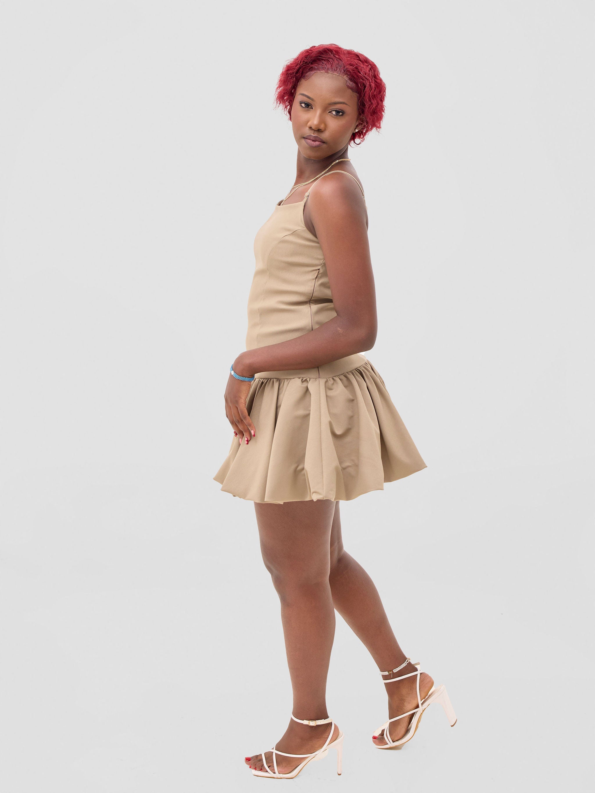 Zoya Sadira Mini Bubble Dress - Taupe