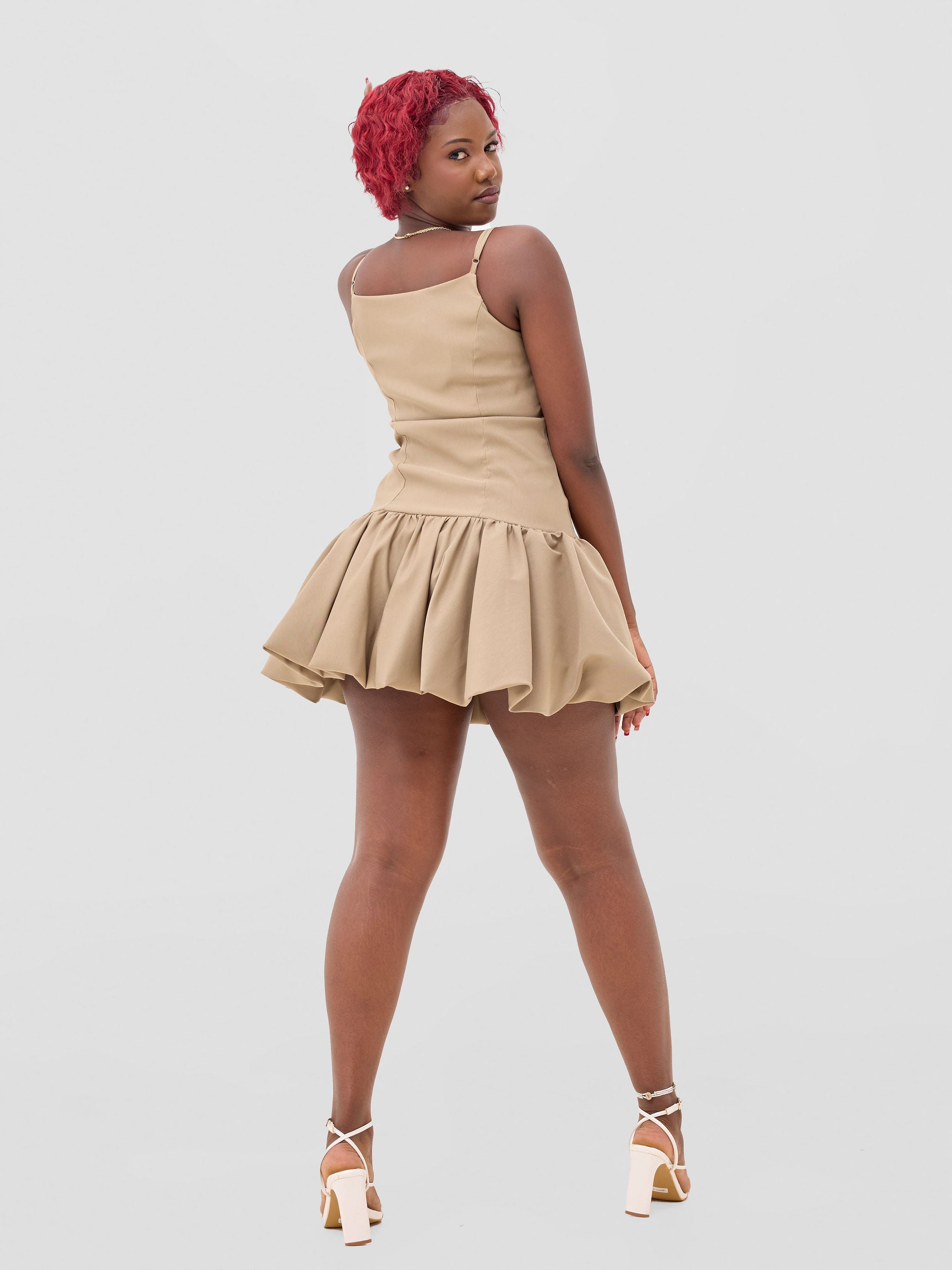 Zoya Sadira Mini Bubble Dress - Taupe