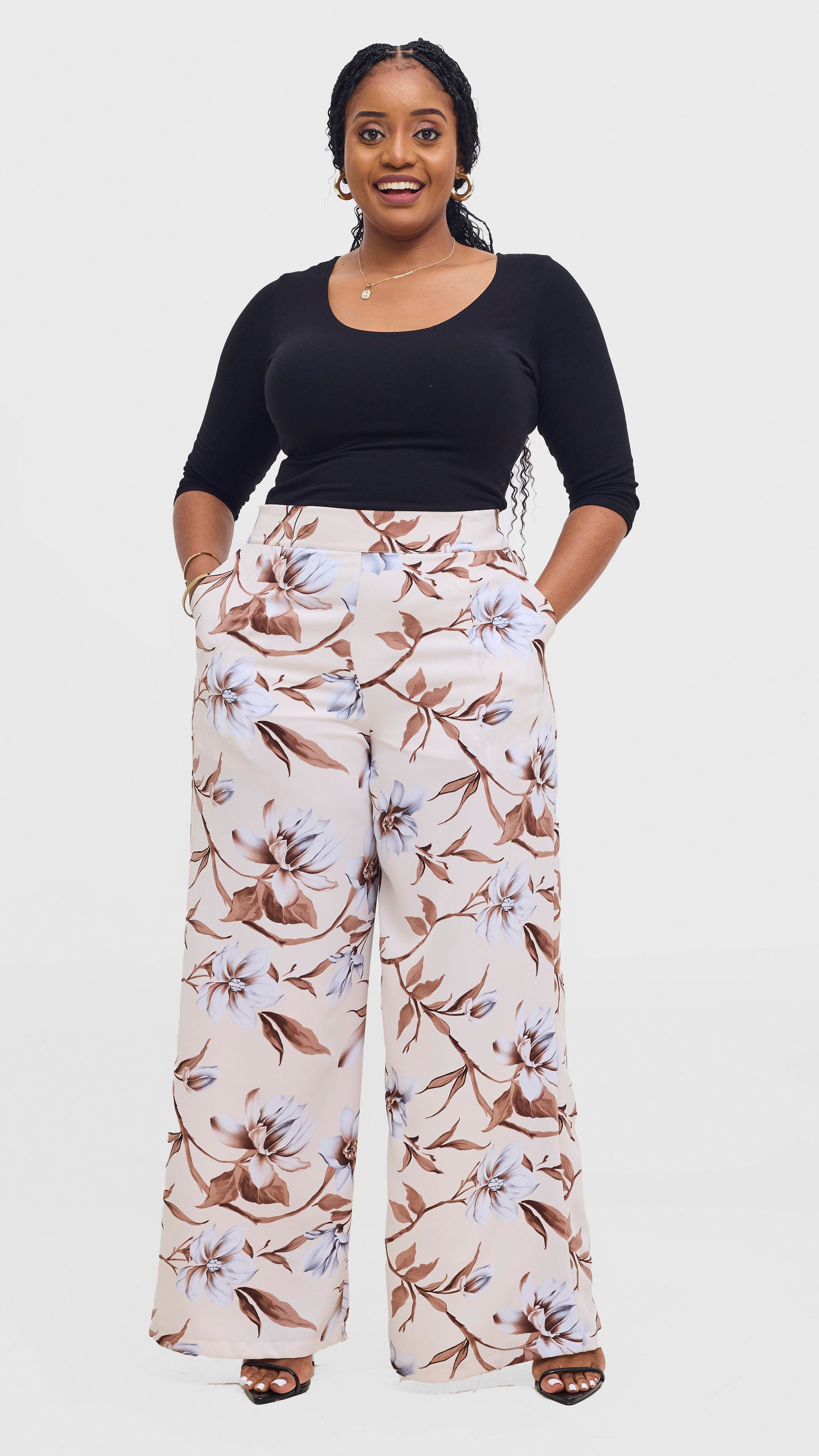 Vivo Maisha Top & Pant Set - Cream / Brown Print