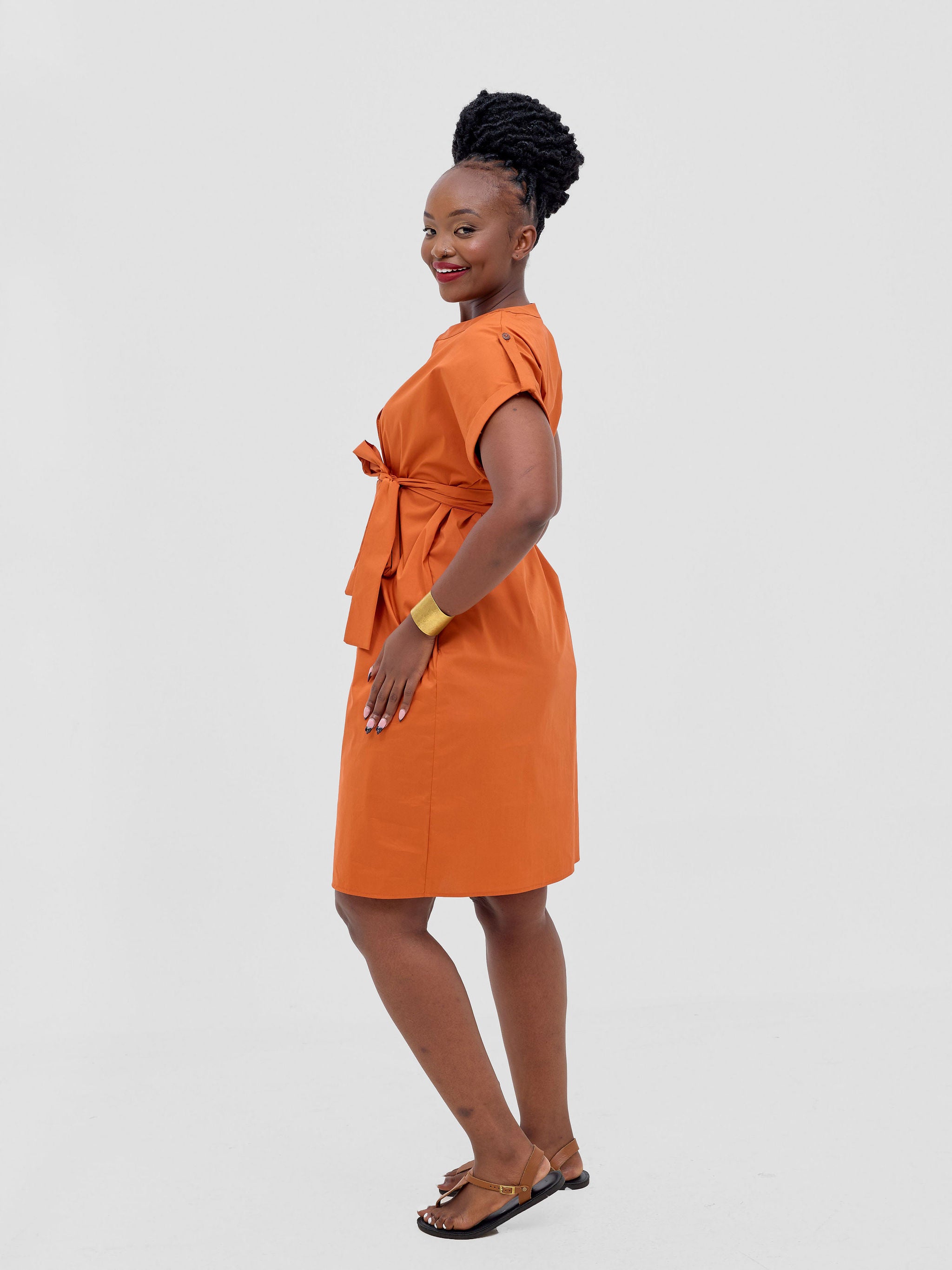 Safari Zene Drop Shoulder Above Knee Dress - Rust