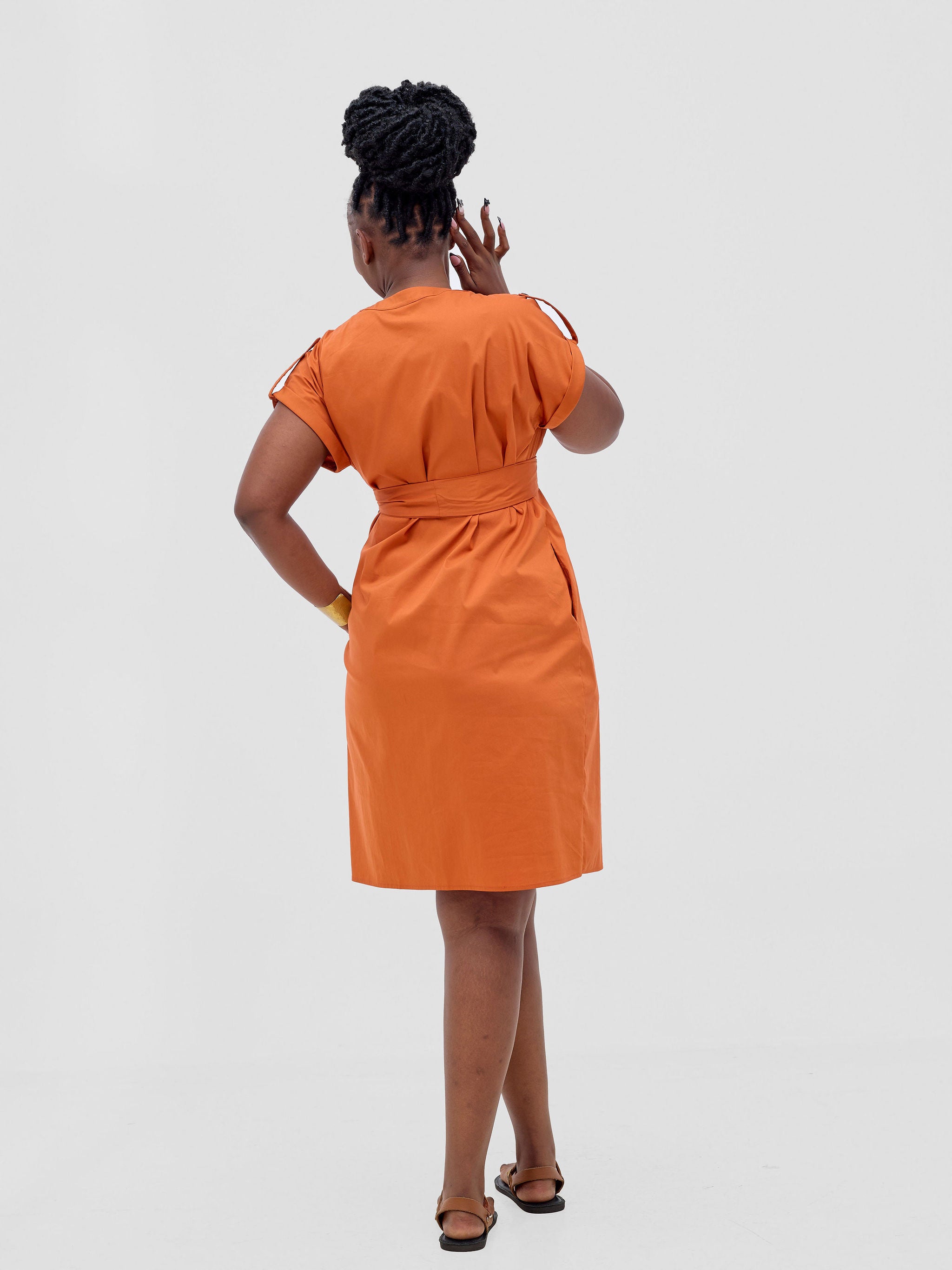 Safari Zene Drop Shoulder Above Knee Dress - Rust