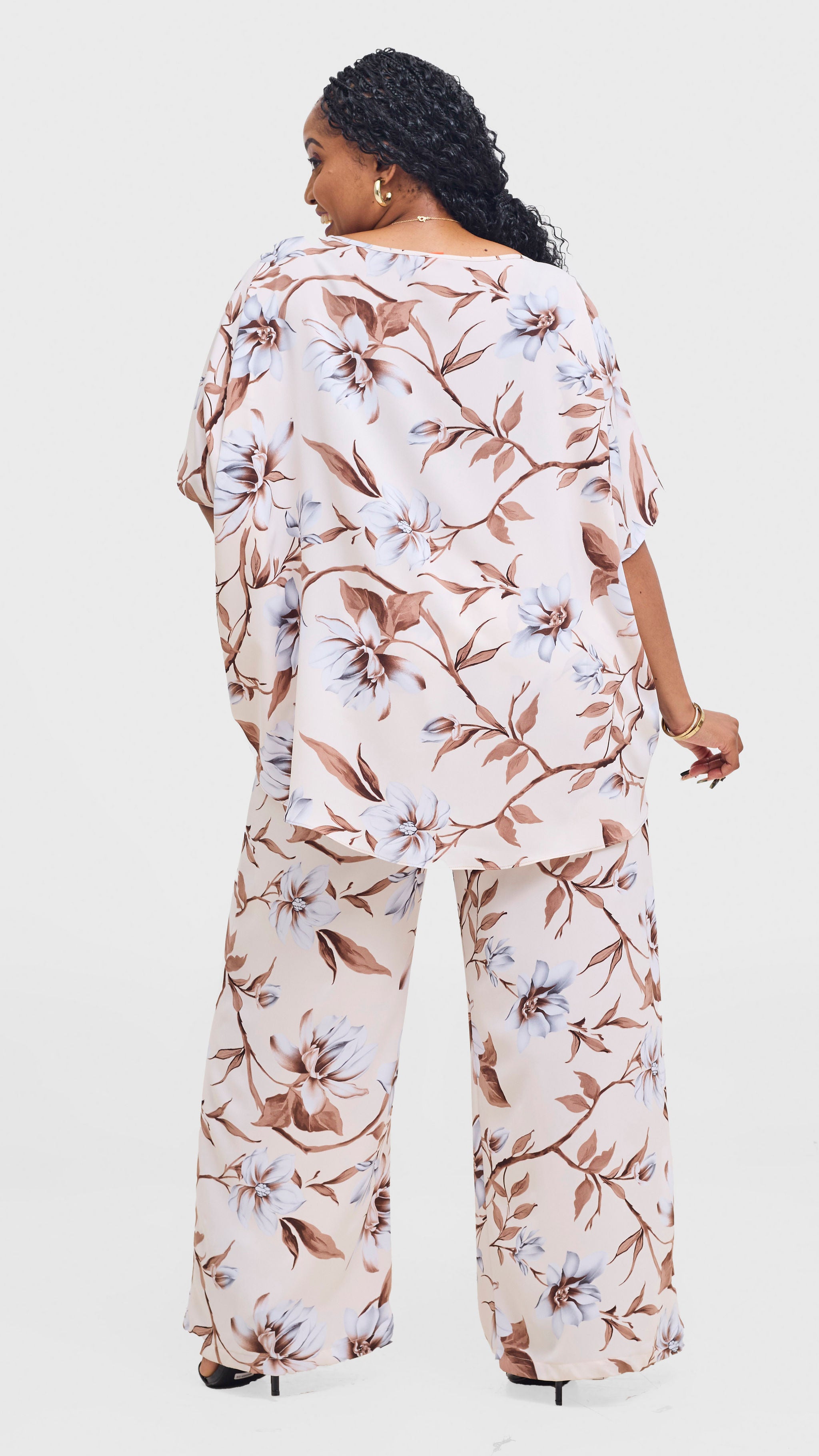 Vivo Maisha Top & Pant Set - Cream / Brown Print