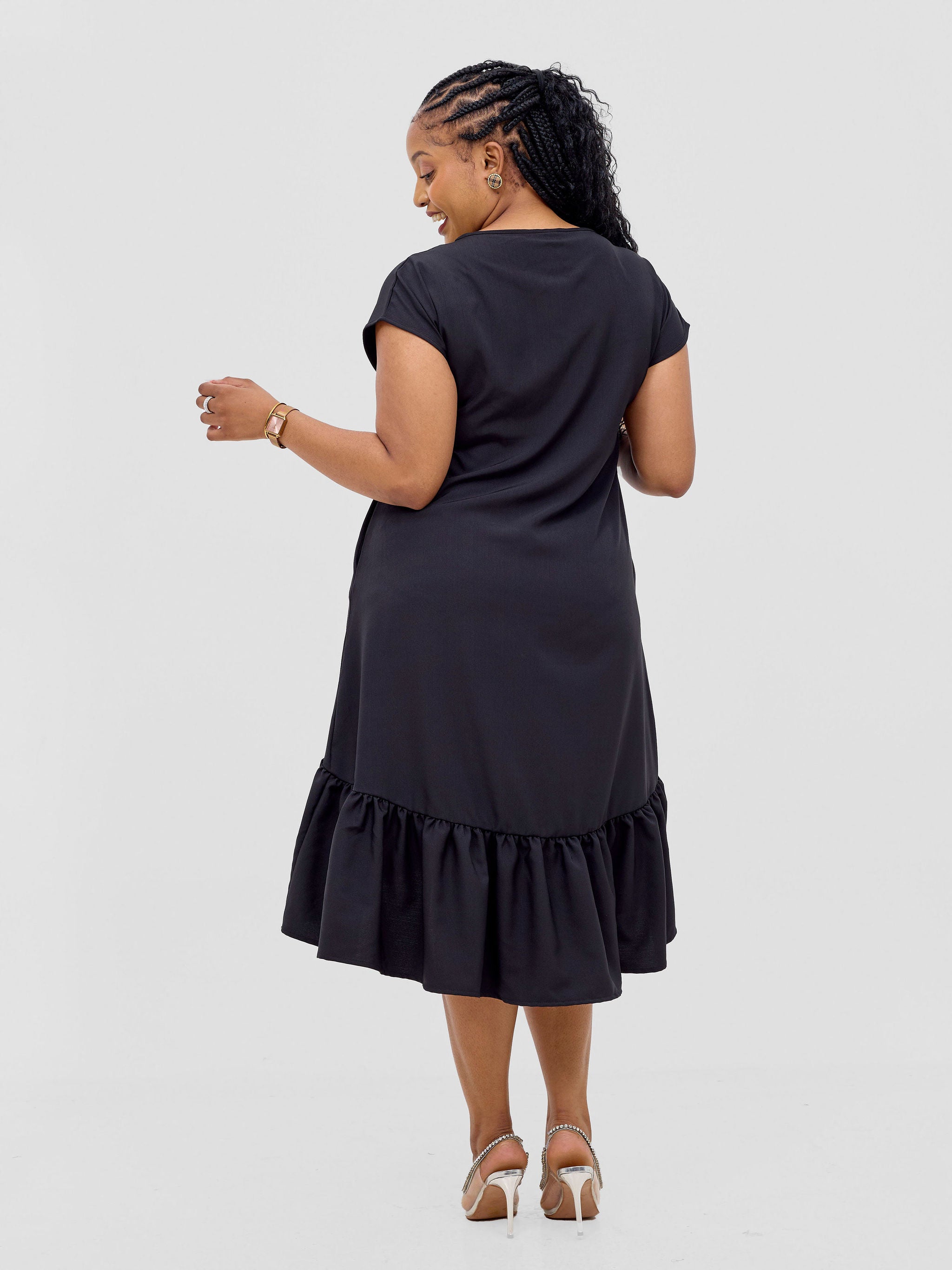 Vivo Zahari Drop Shoulder High Low Dress - Black