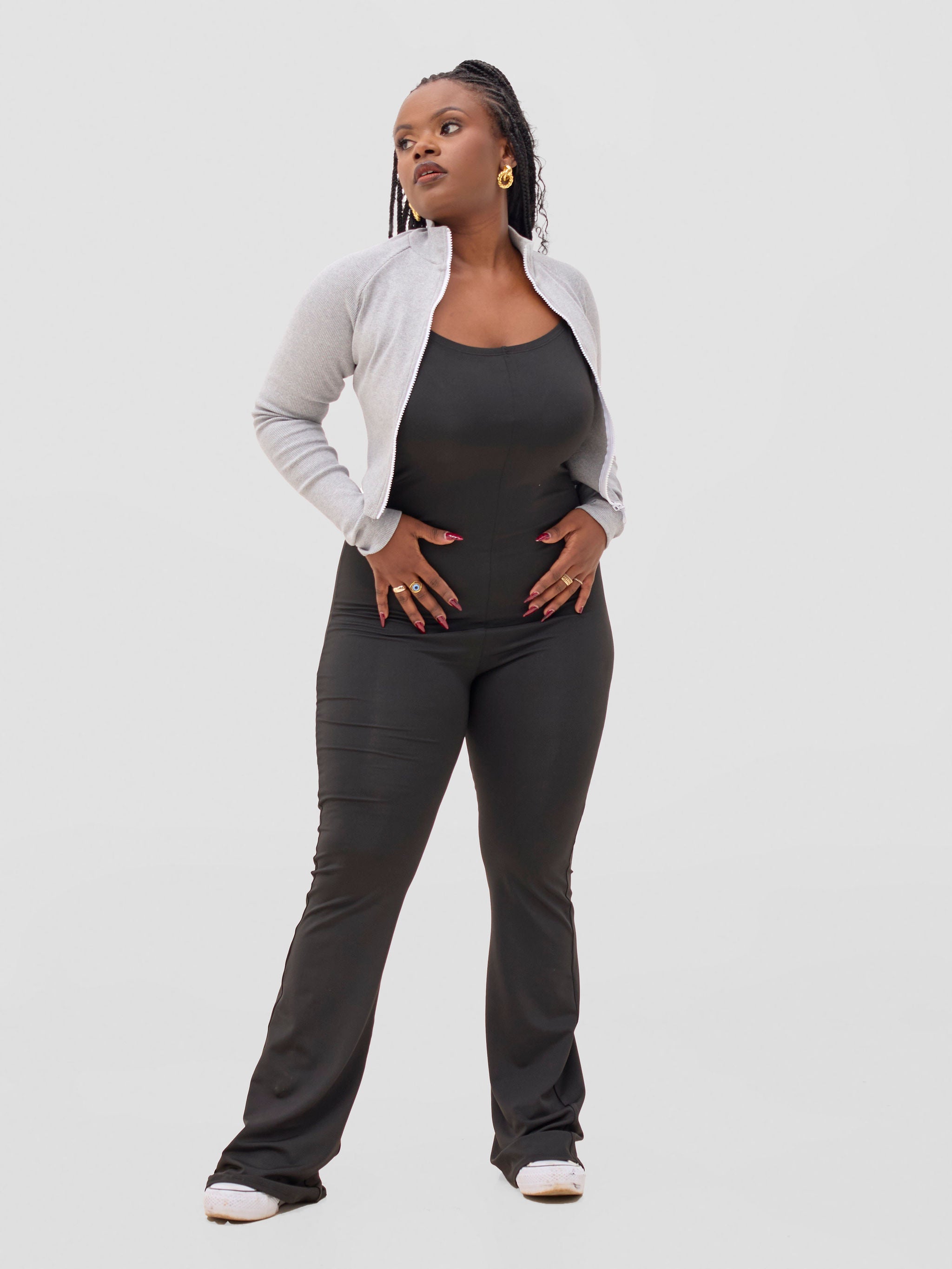 Zoya Sadira Bell Bottom Unitard - Black