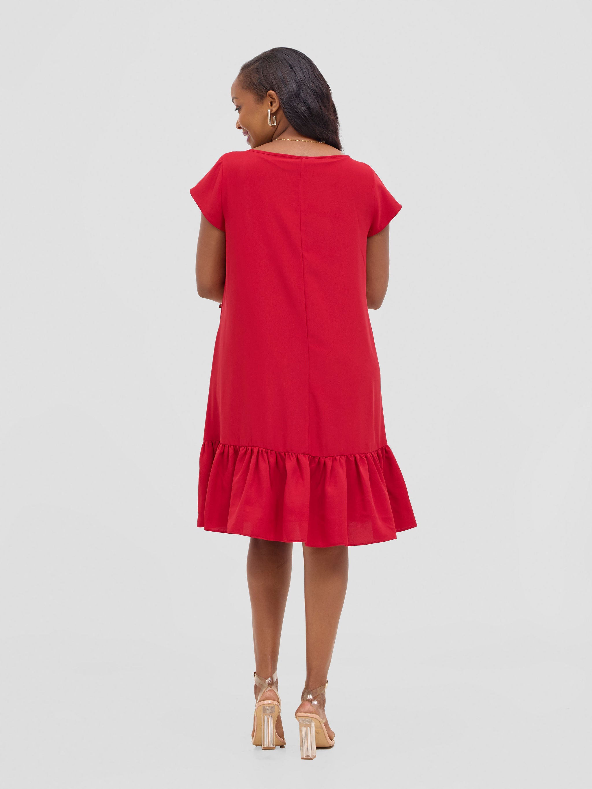 Vivo Dalia Cap Sleeve Gathered Tent Dress - Red