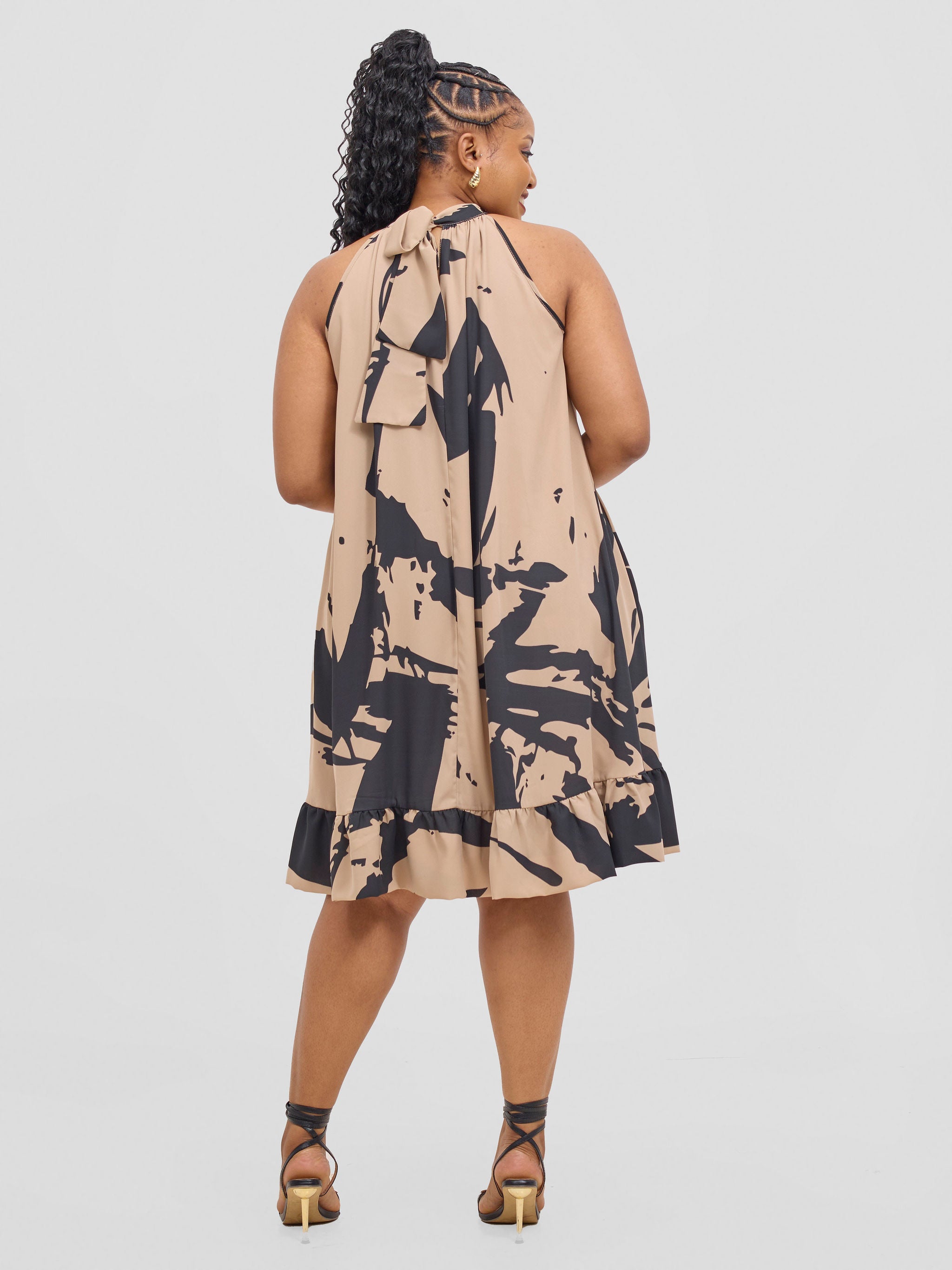 Vivo Beali Baby Doll Dress - Taupe / Black Lea Print