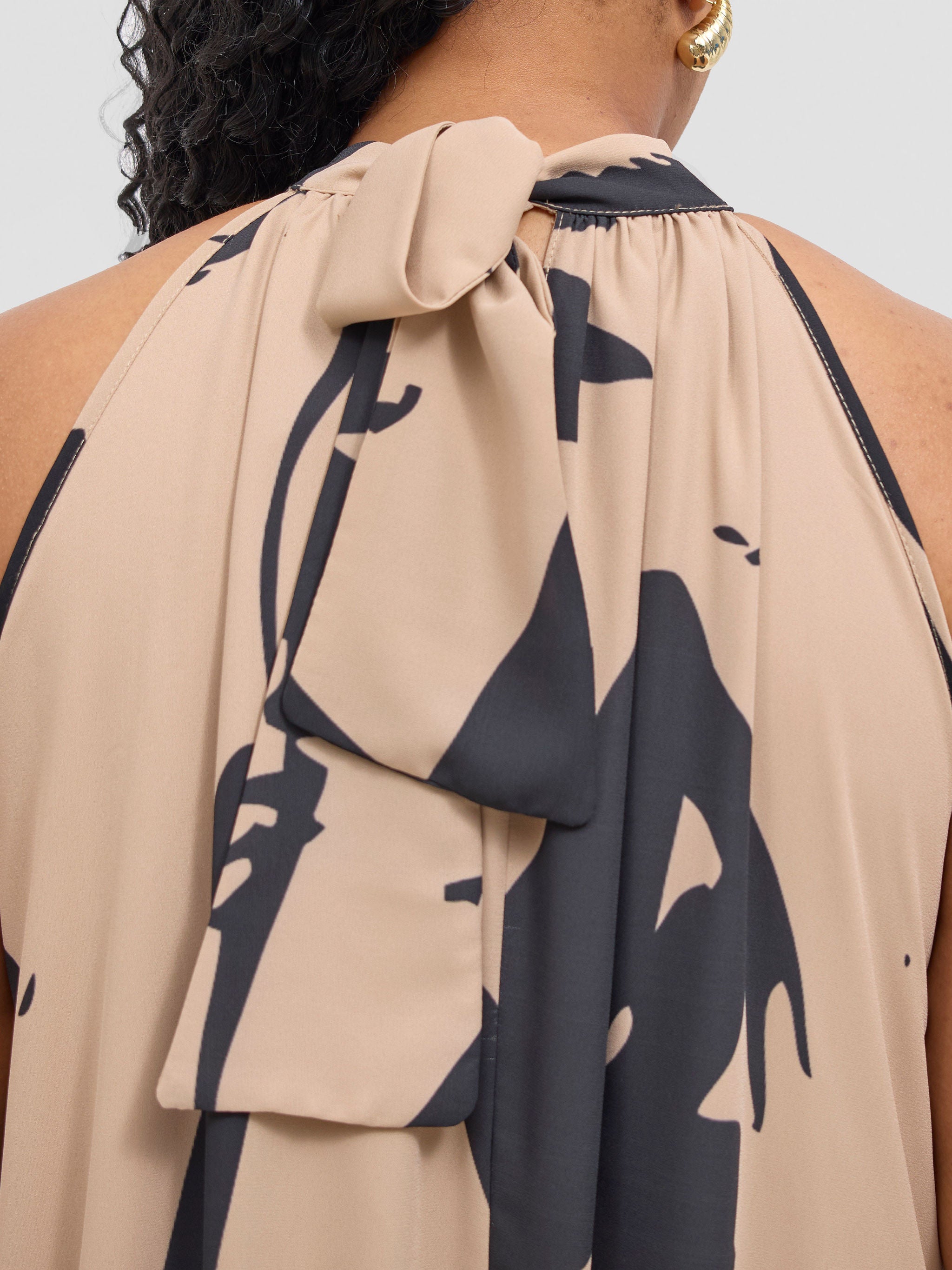 Vivo Beali Baby Doll Dress - Taupe / Black Lea Print