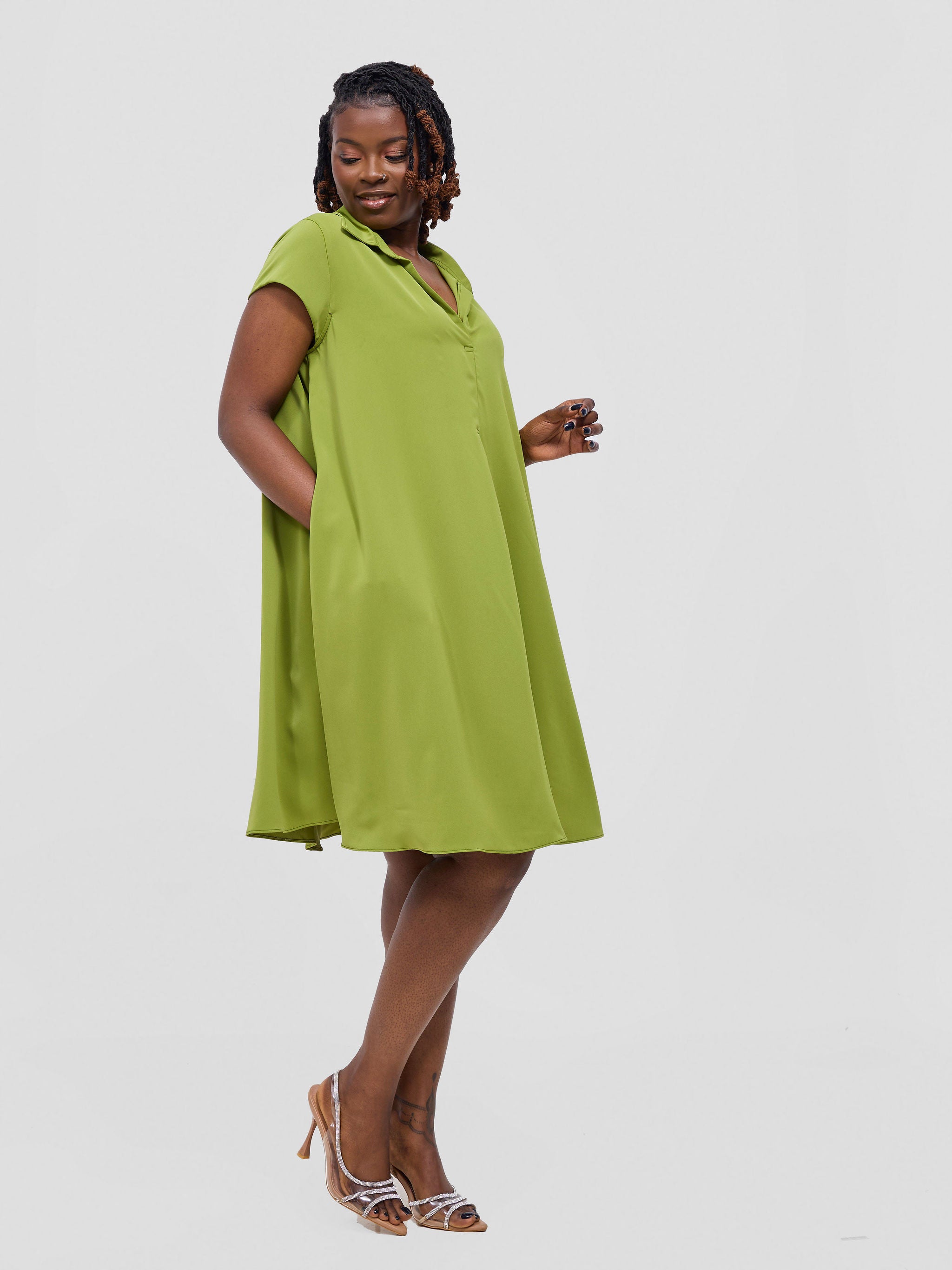 Vivo Yumi Cap Sleeve Dress - Olive