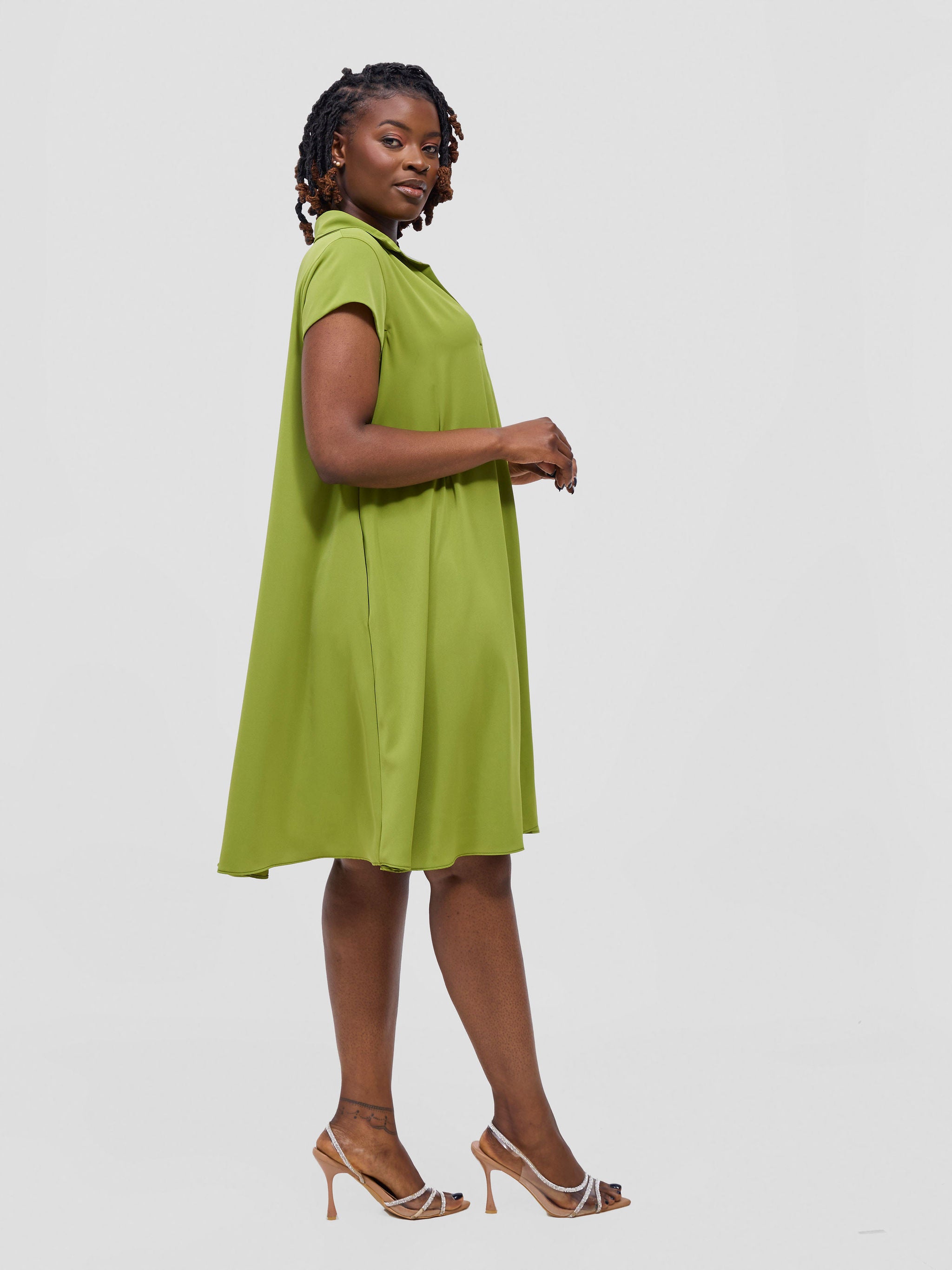 Vivo Yumi Cap Sleeve Dress - Olive