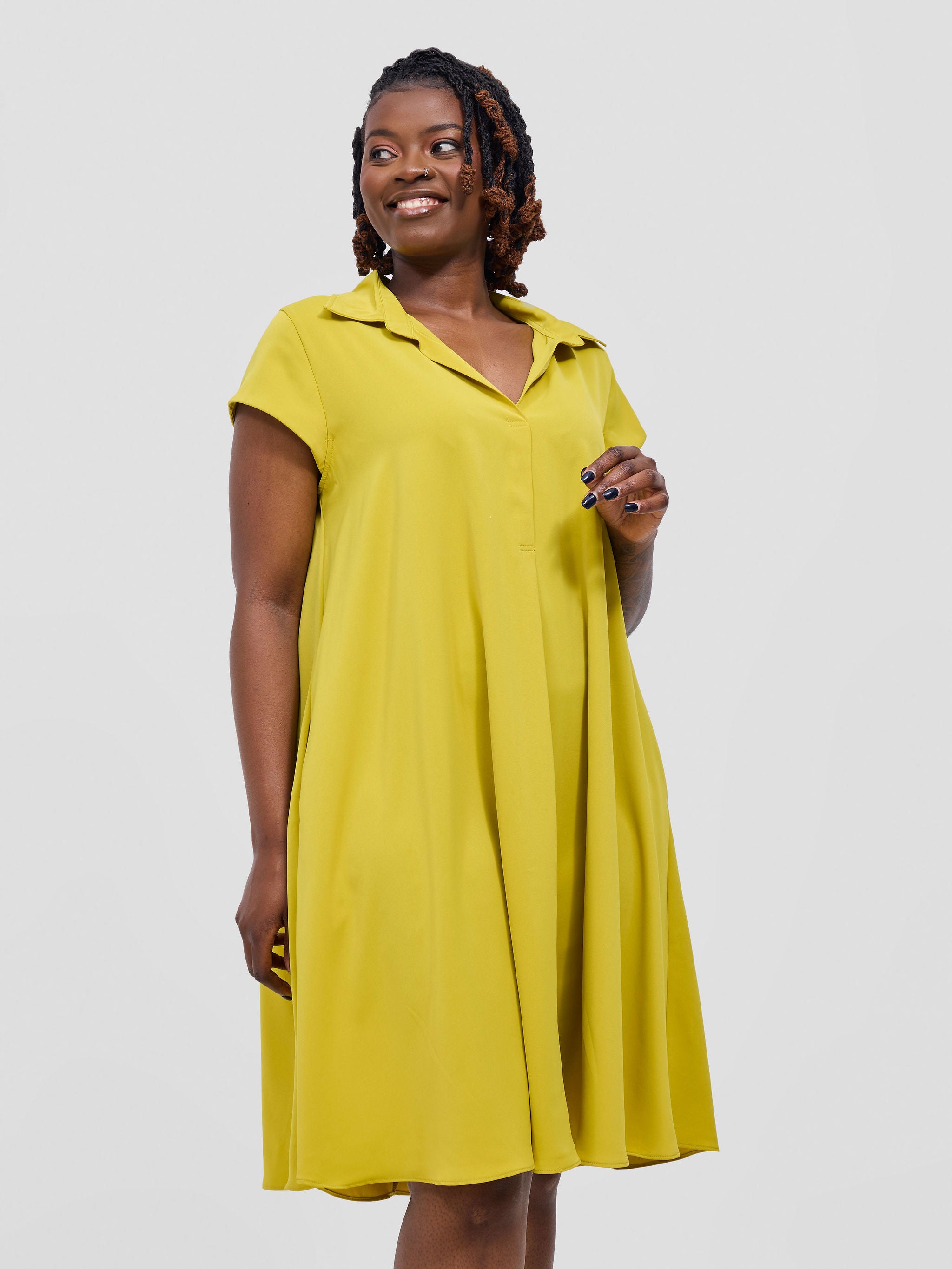 Vivo Yumi Cap Sleeve Dress - Mustard Yellow