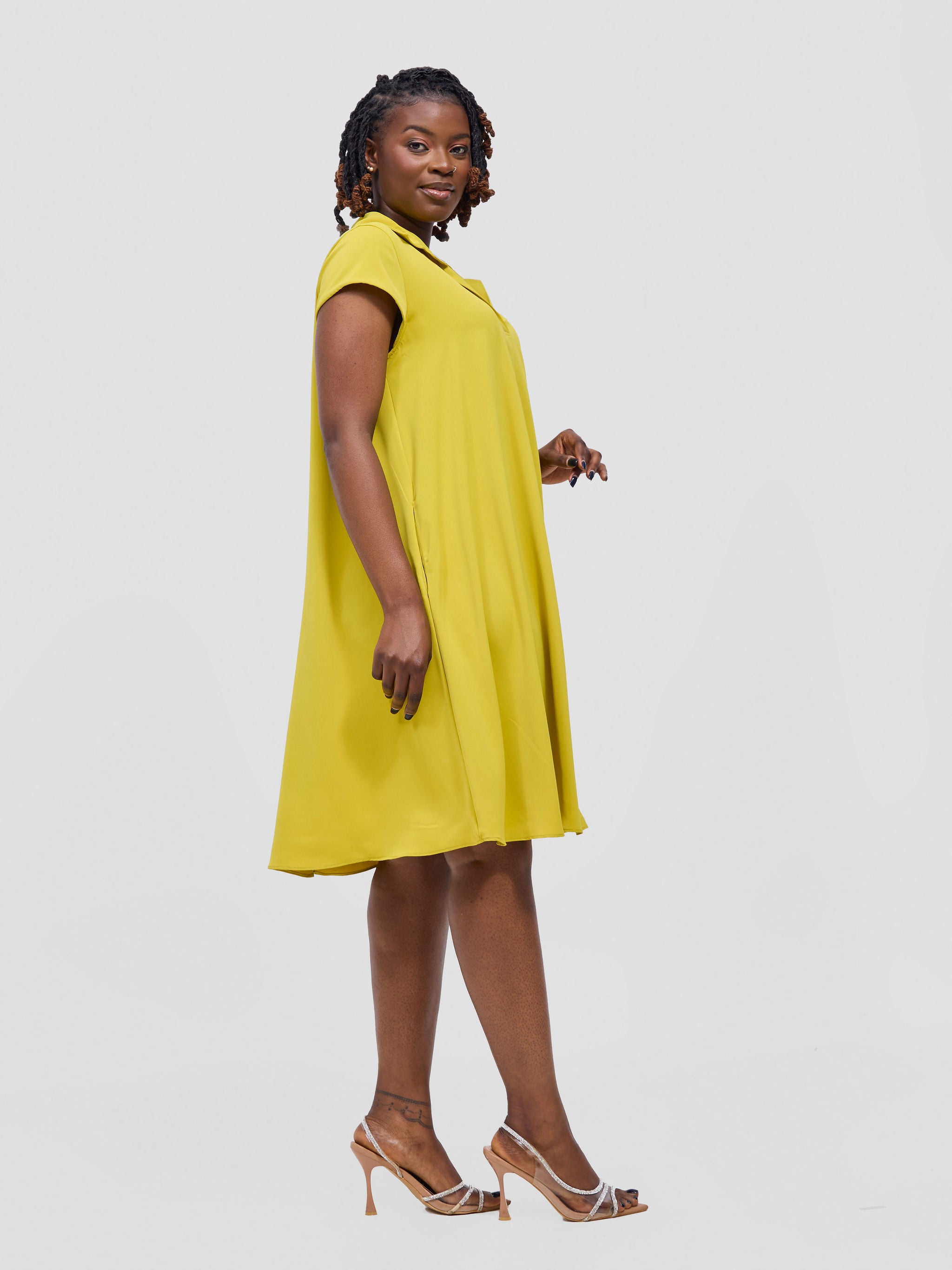 Vivo Yumi Cap Sleeve Dress - Mustard Yellow