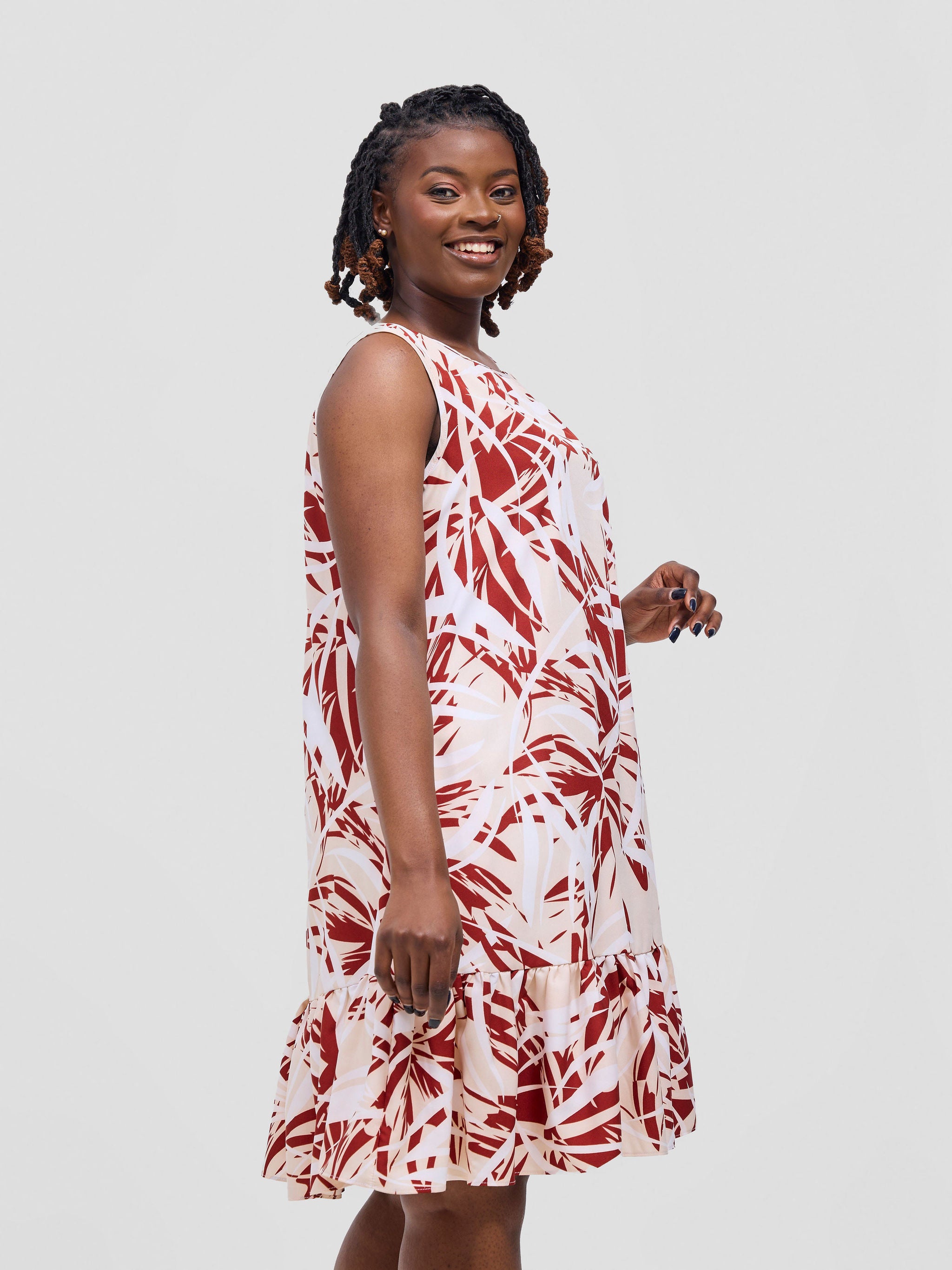 Vivo Dalia Sleeveless Gathered Tent Dress - Cream / Maroon