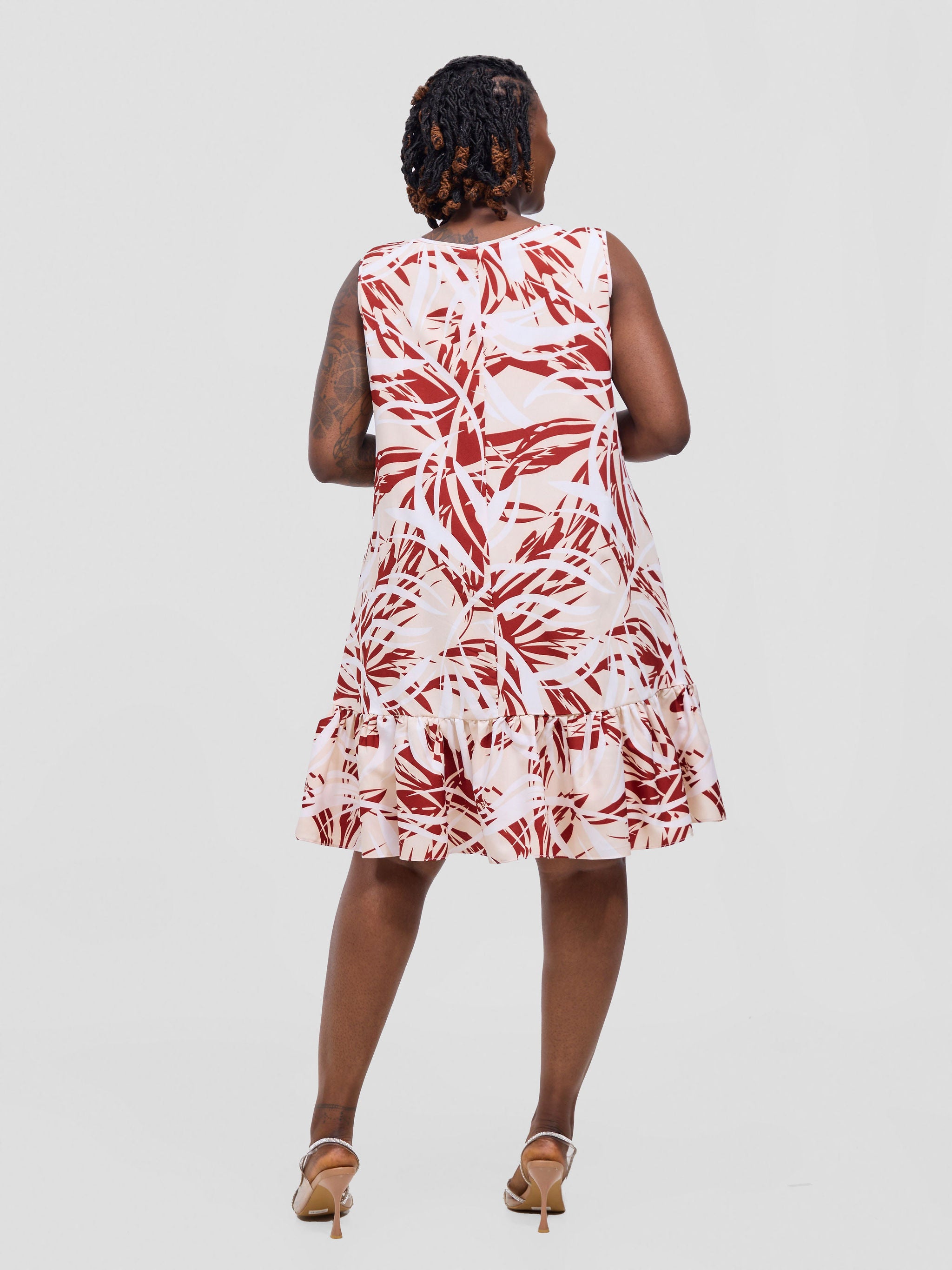 Vivo Dalia Sleeveless Gathered Tent Dress - Cream / Maroon