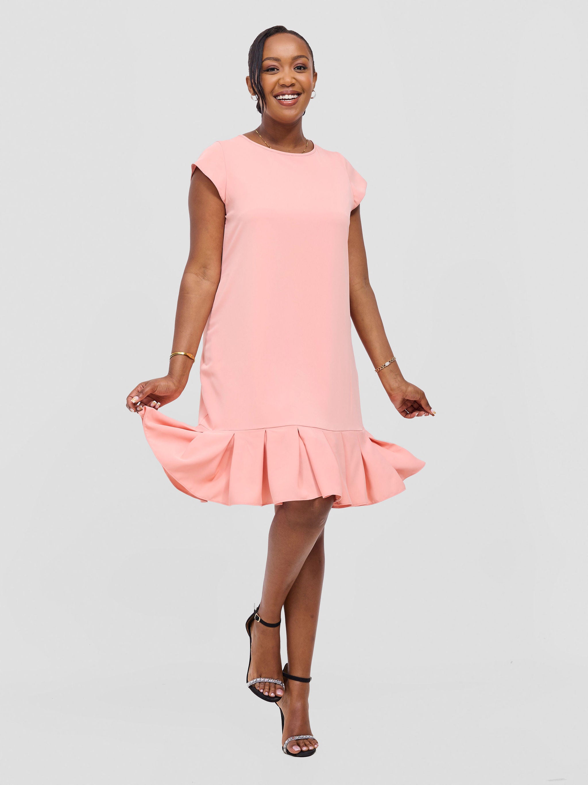 Vivo Zawadi Inverted Pleat Dress - Peach