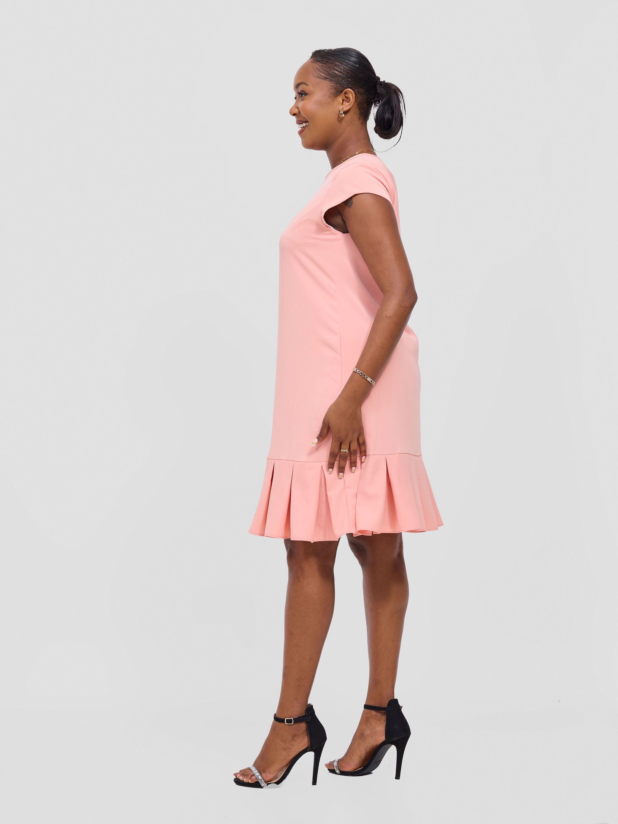 Vivo Zawadi Inverted Pleat Dress - Peach