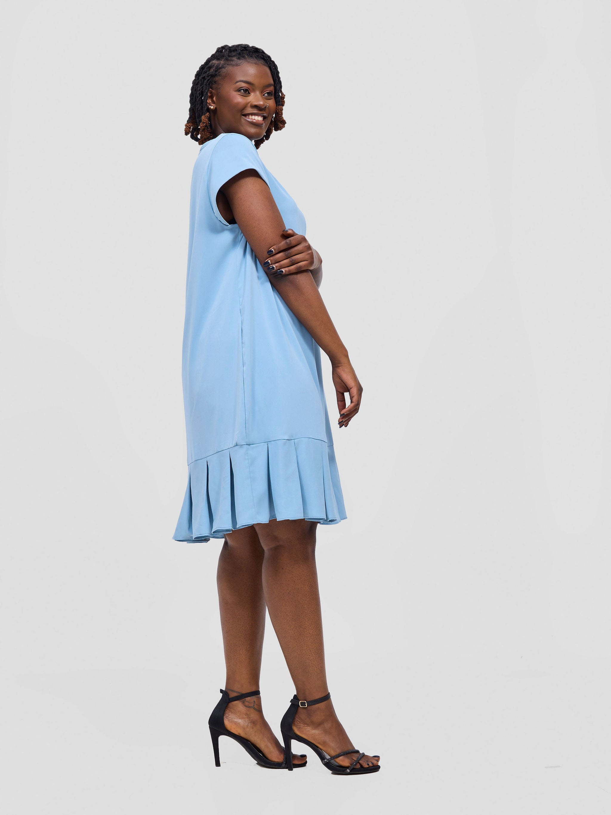 Vivo Zawadi Inverted Pleat Dress - Blue