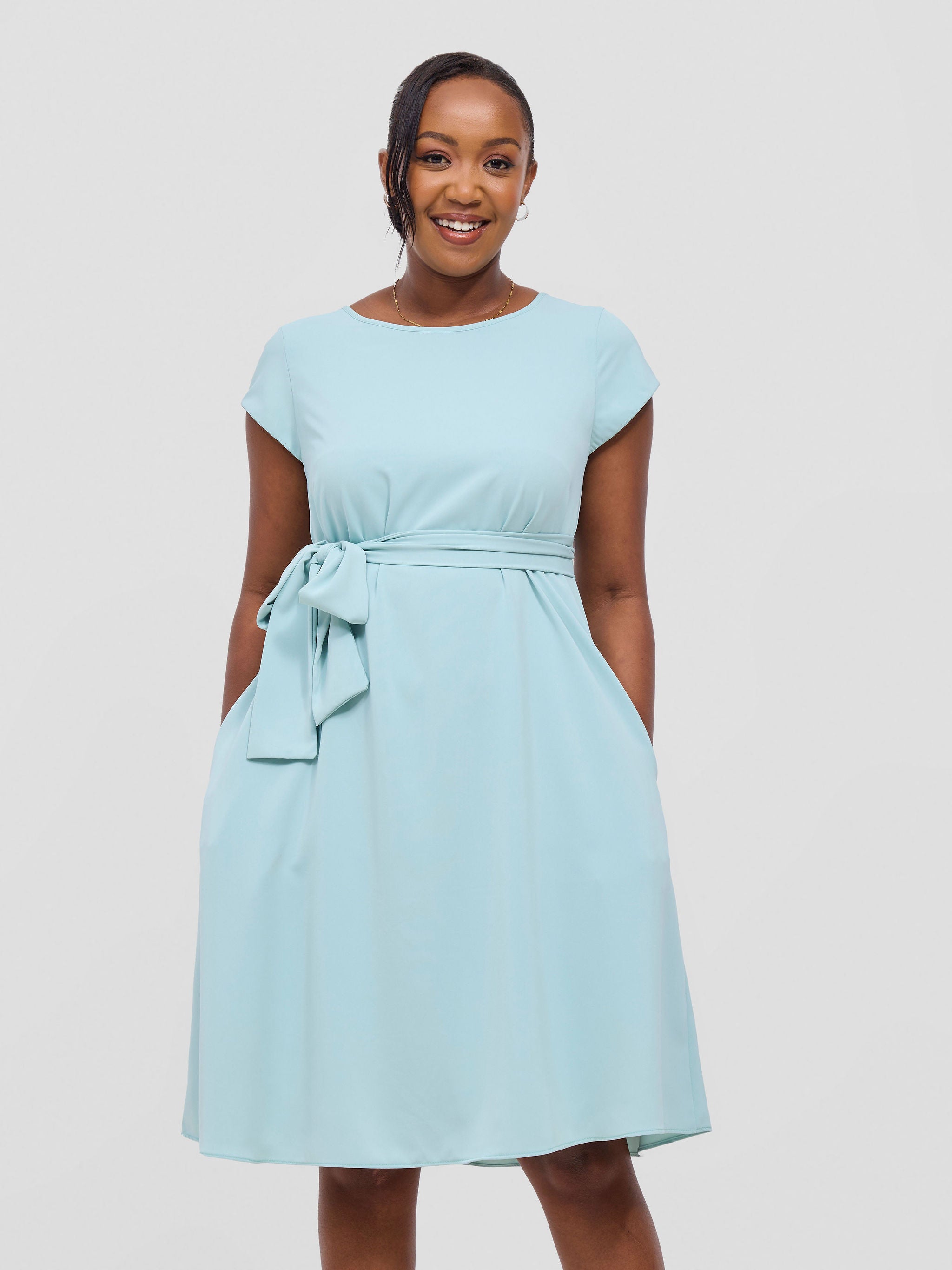 Vivo Basic Cap Sleeve Tent Knee Length Dress - Sea Green