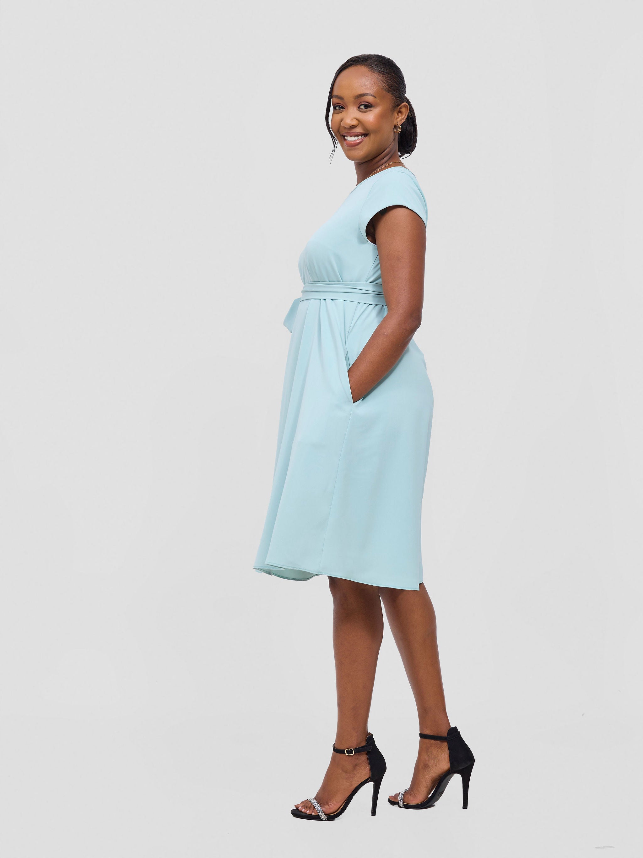 Vivo Basic Cap Sleeve Tent Knee Length Dress - Sea Green