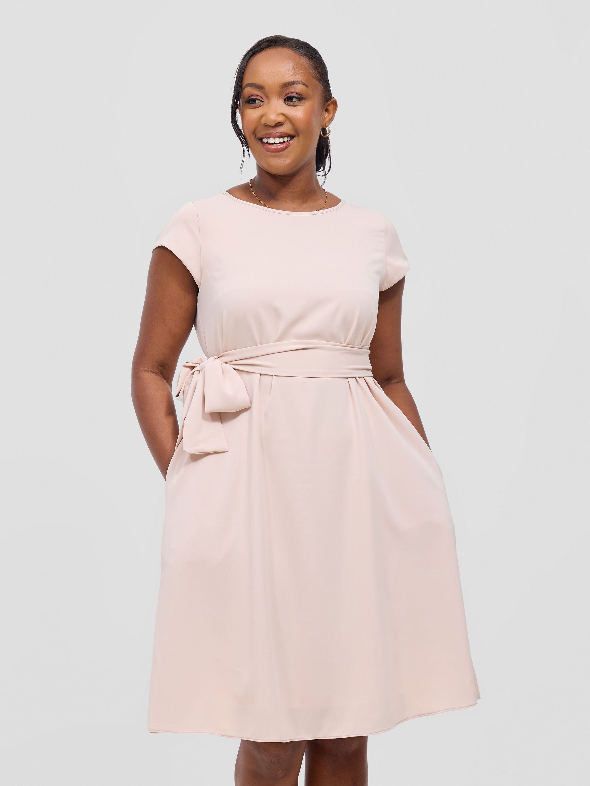 Vivo Basic Cap Sleeve Tent Knee Length Dress - Buttermilk