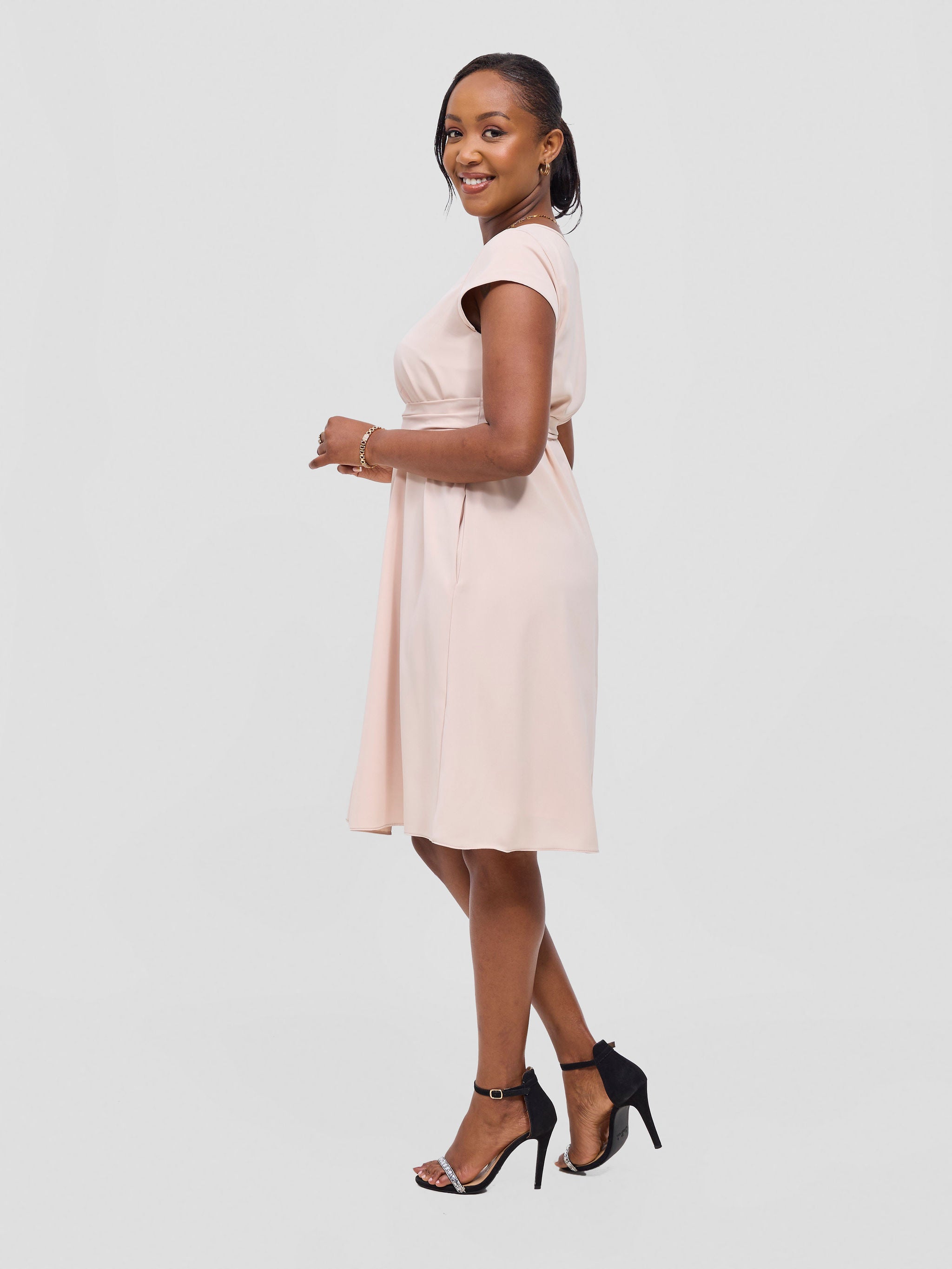 Vivo Basic Cap Sleeve Tent Knee Length Dress - Buttermilk