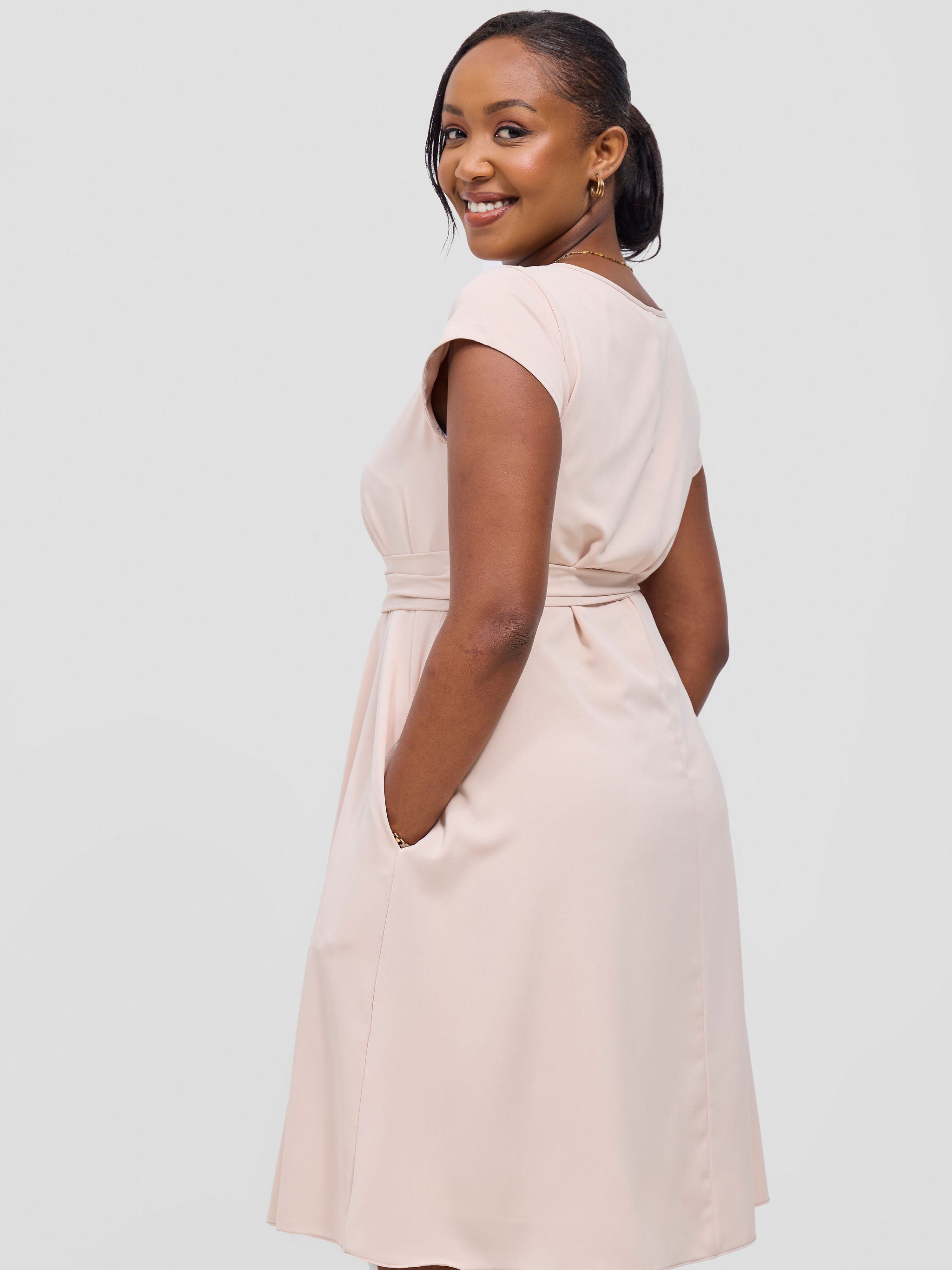 Vivo Basic Cap Sleeve Tent Knee Length Dress - Buttermilk