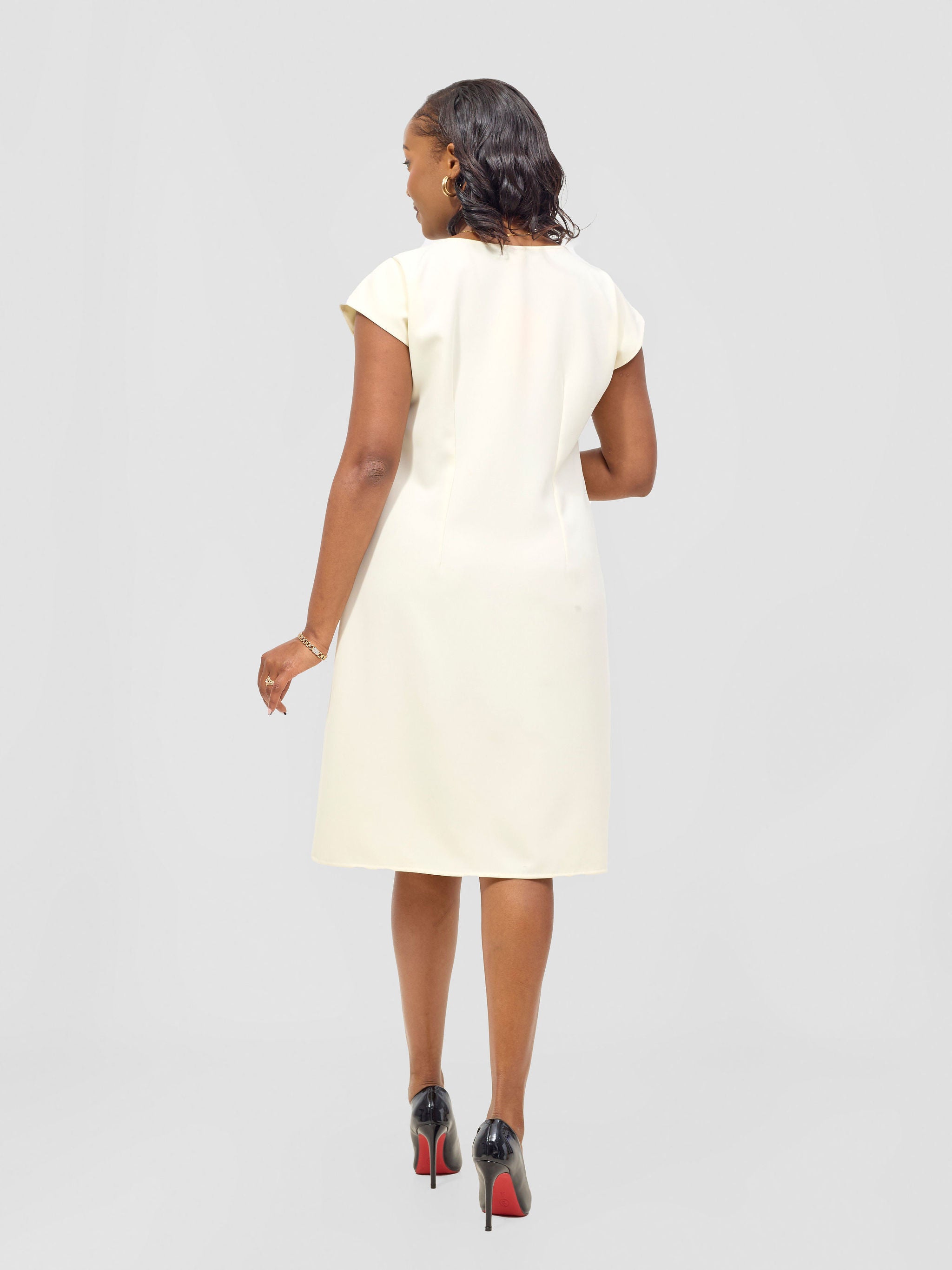 Vivo Chari Cap Sleeve Shift Dress -Beige