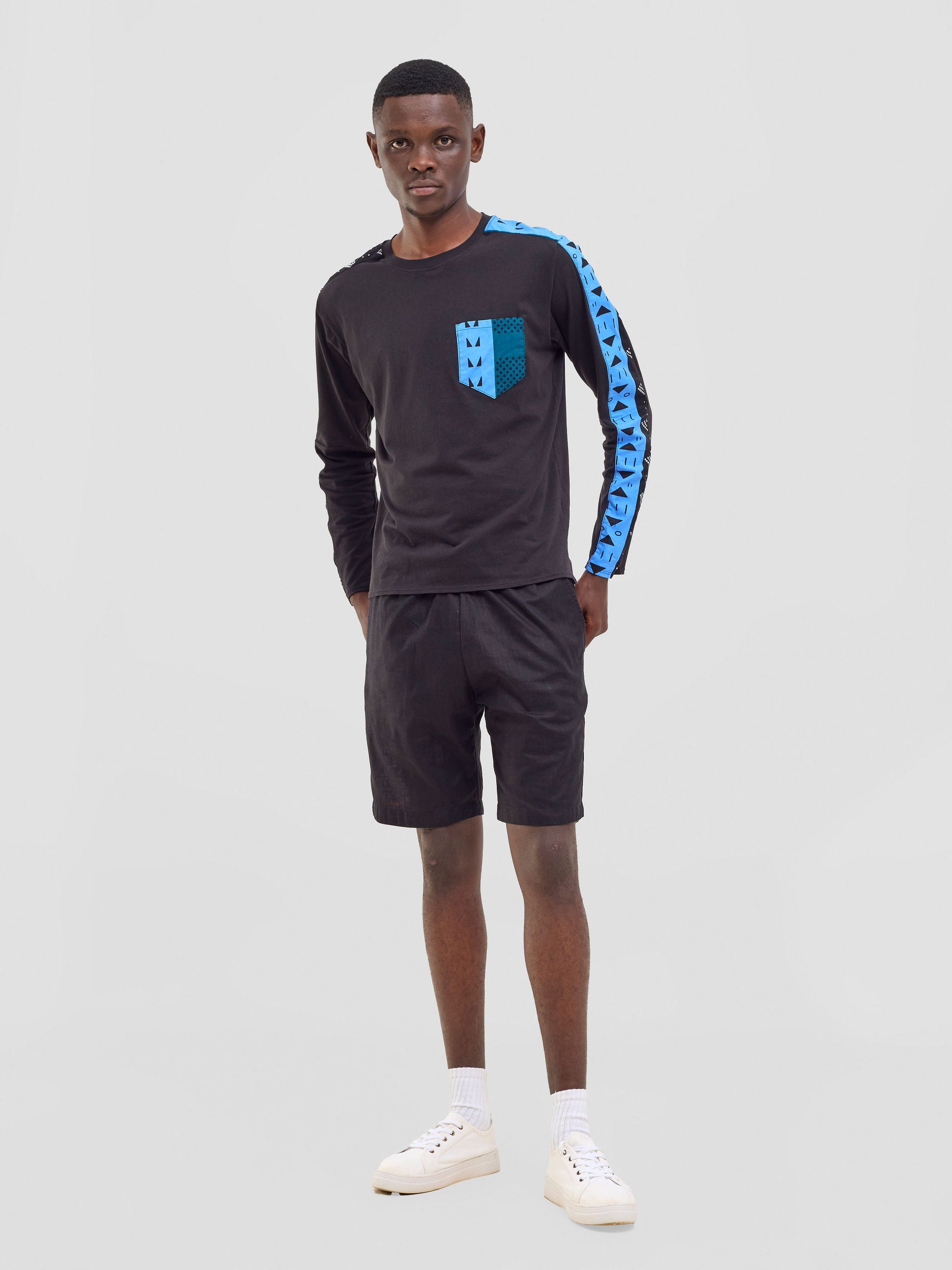 Safari Men's Long Sleeve T-shirt - Black / Elmi Print
