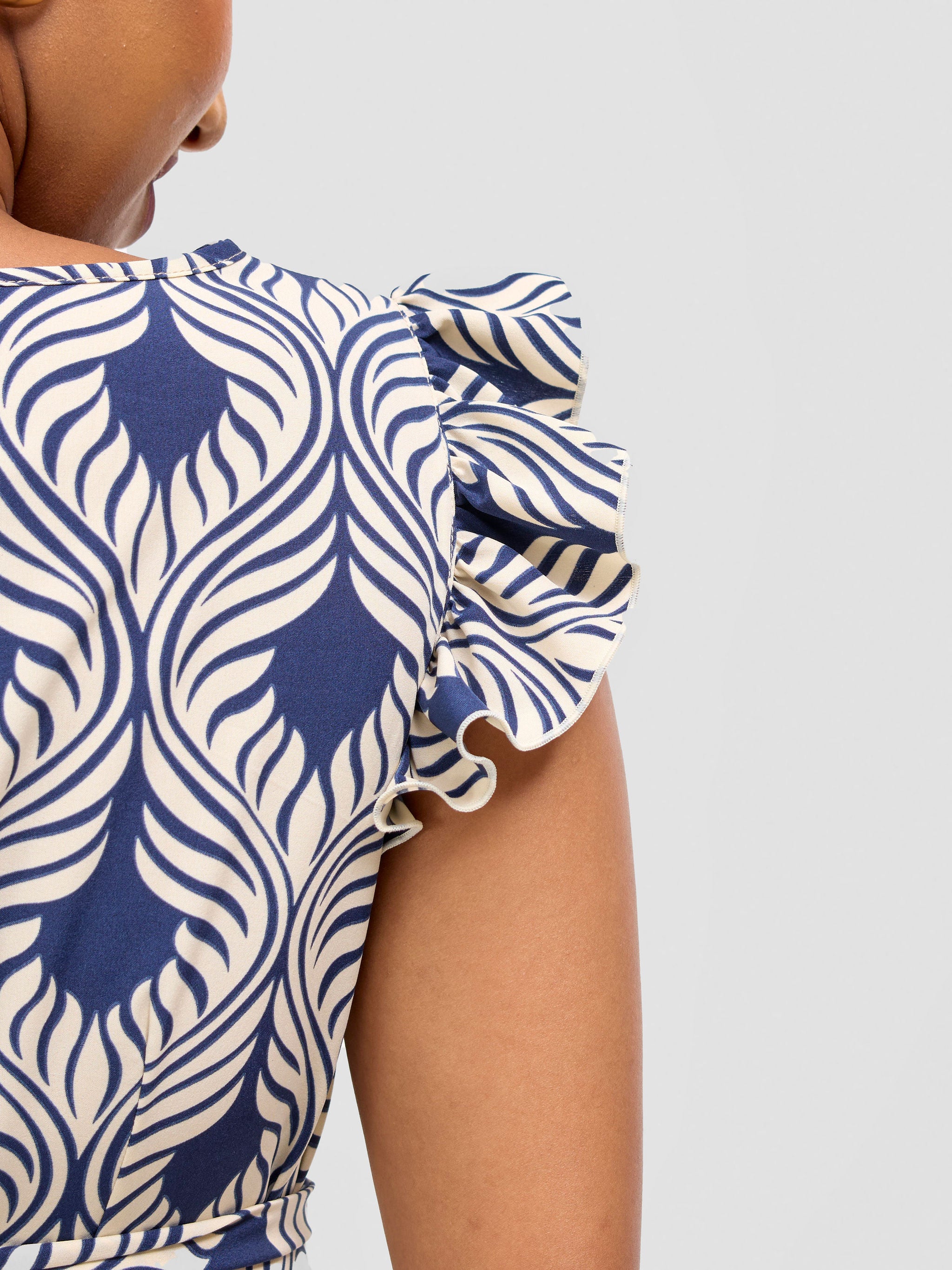 Vivo Nasinka A-line Knee Length Dress - Cream / Navy Sika Print