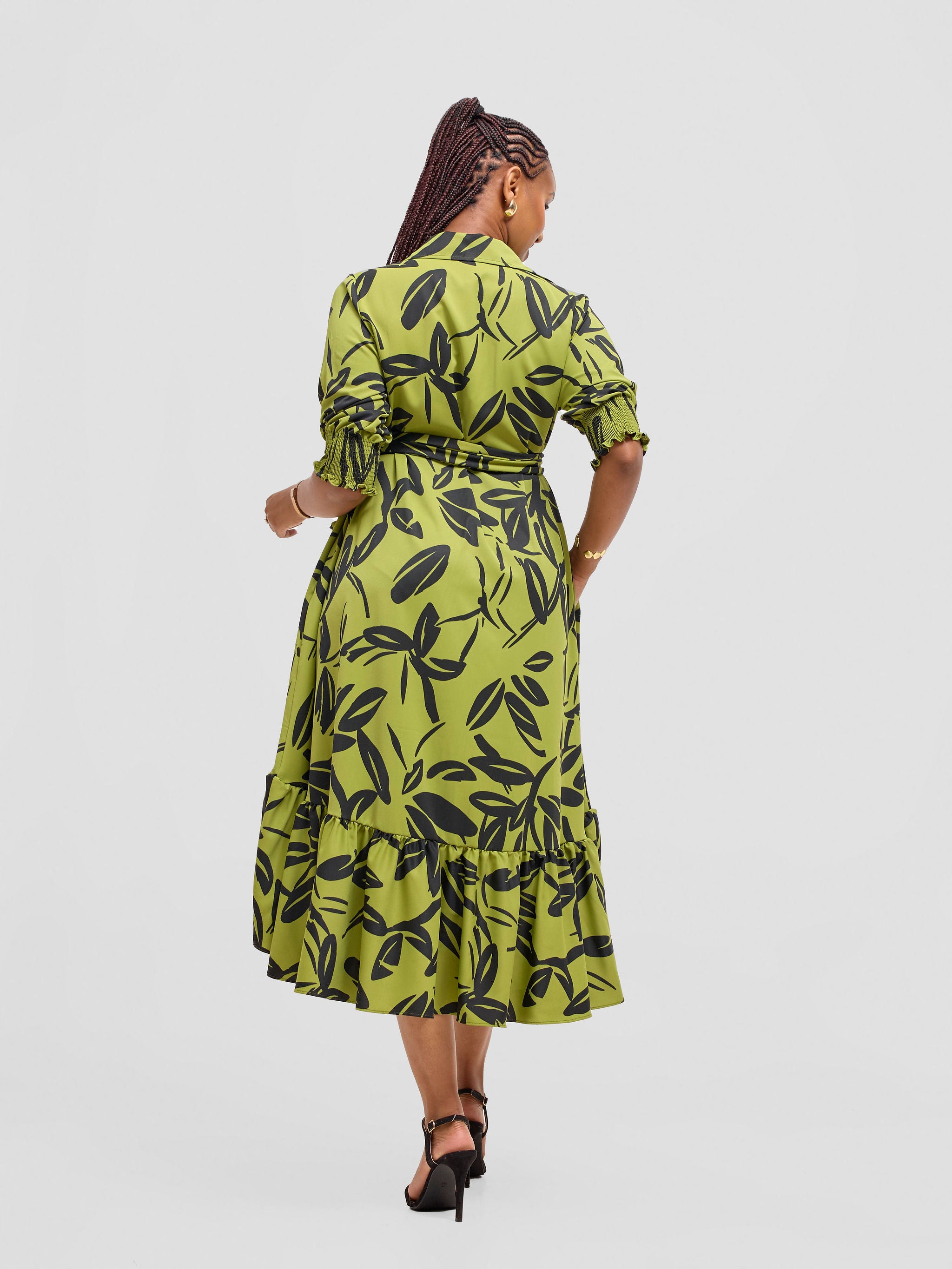 Vivo Serwa Flounce Dress - Lime / Black Kele Print