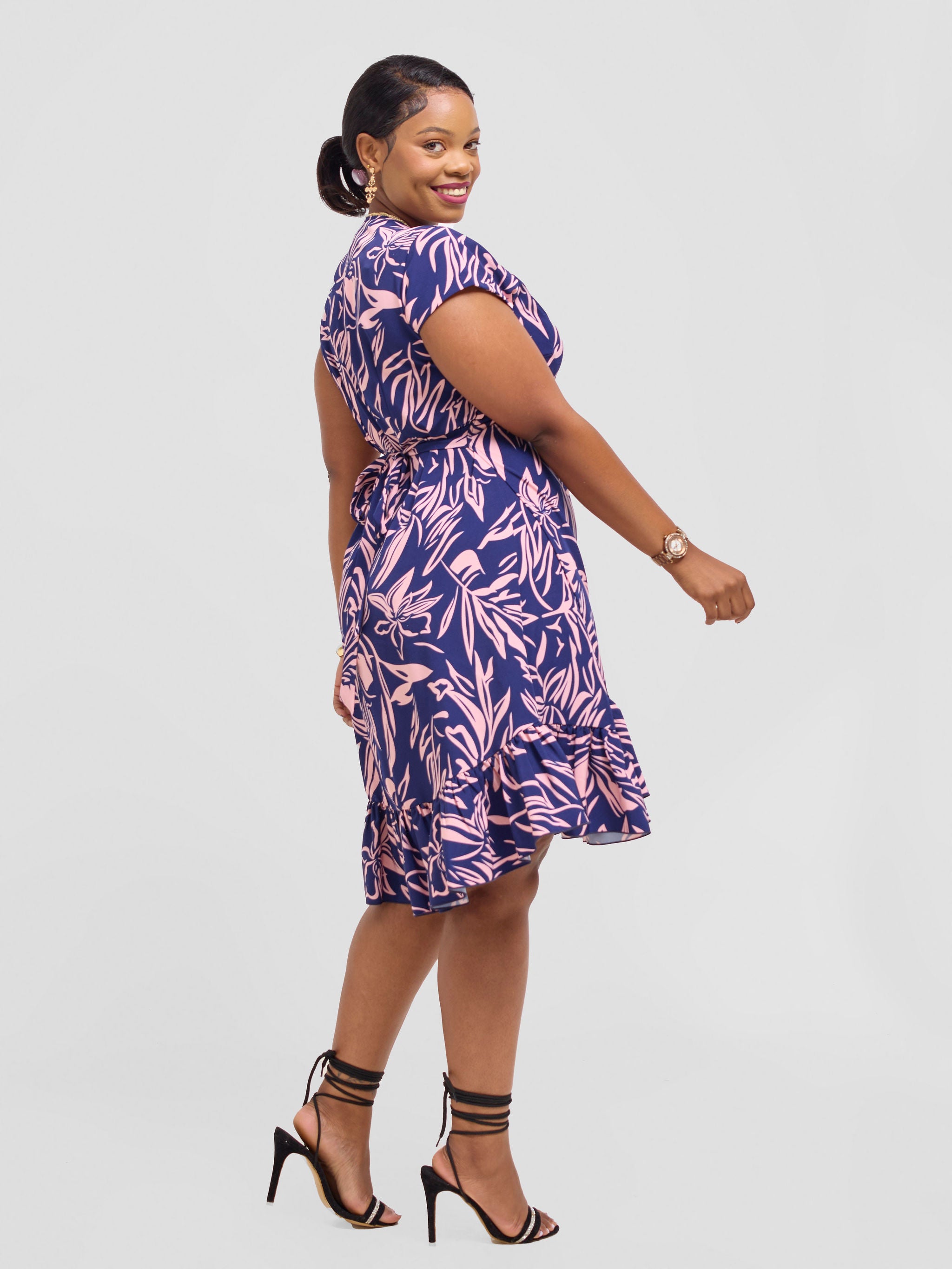 Vivo Nasinka Wrap Dress - Navy / Pink Ena Print