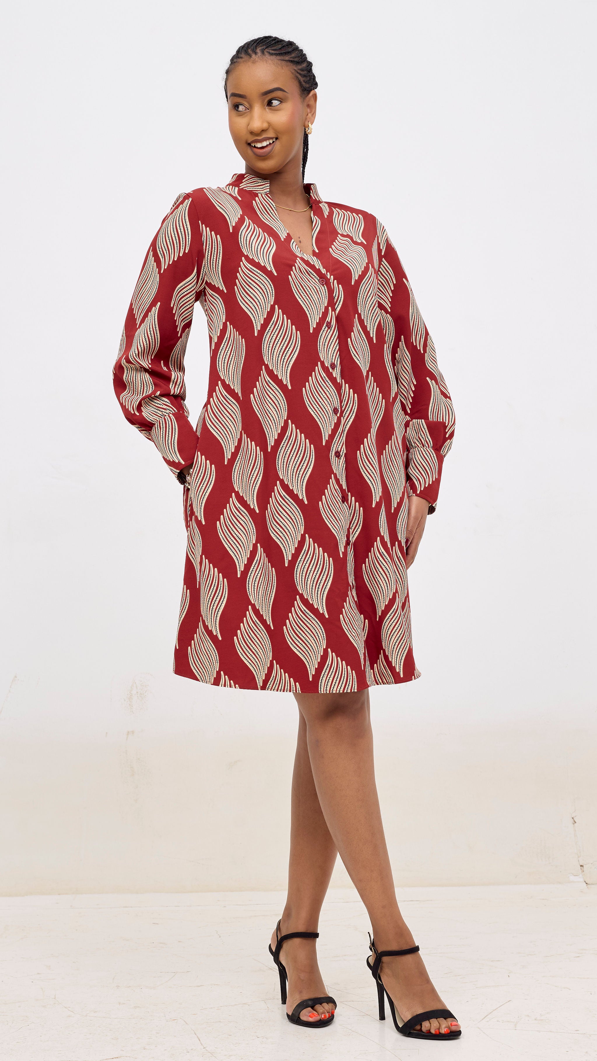 Vivo Kani Tent Shirt Dress - Burgundy / Black Print
