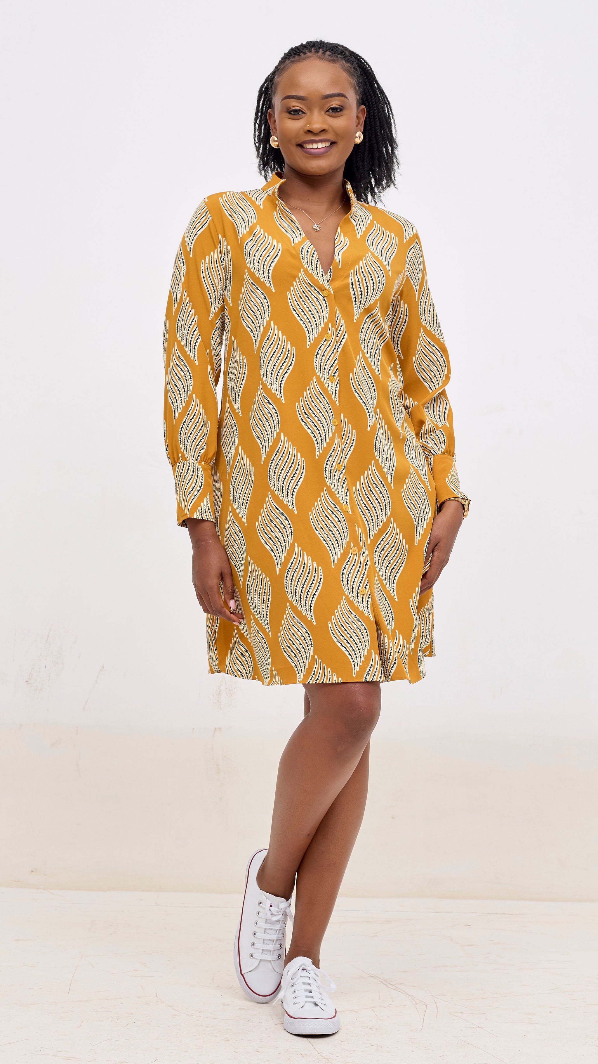 Vivo Kani Tent Shirt Dress - Mustard / Black