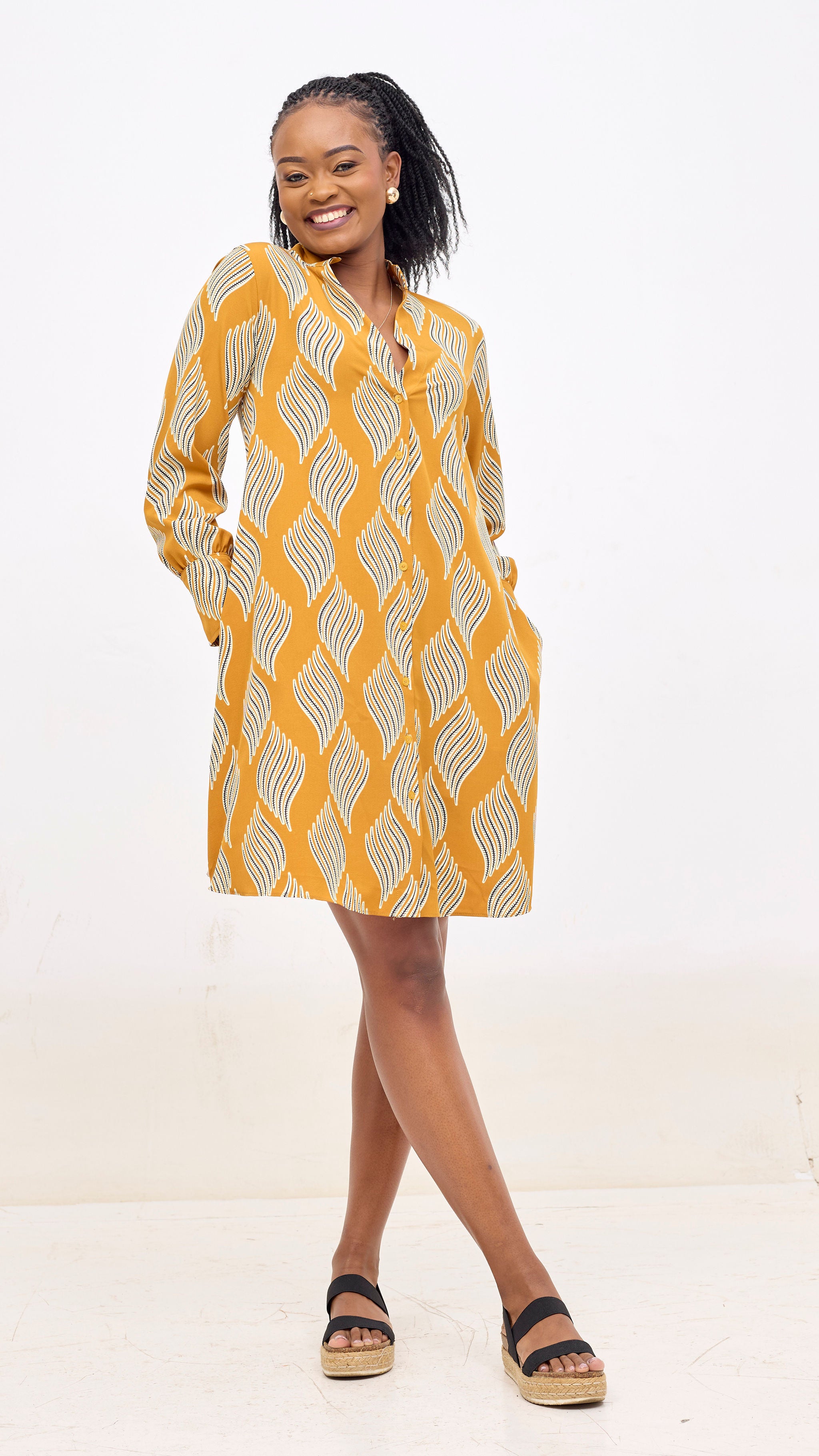 Vivo Kani Tent Shirt Dress - Mustard / Black