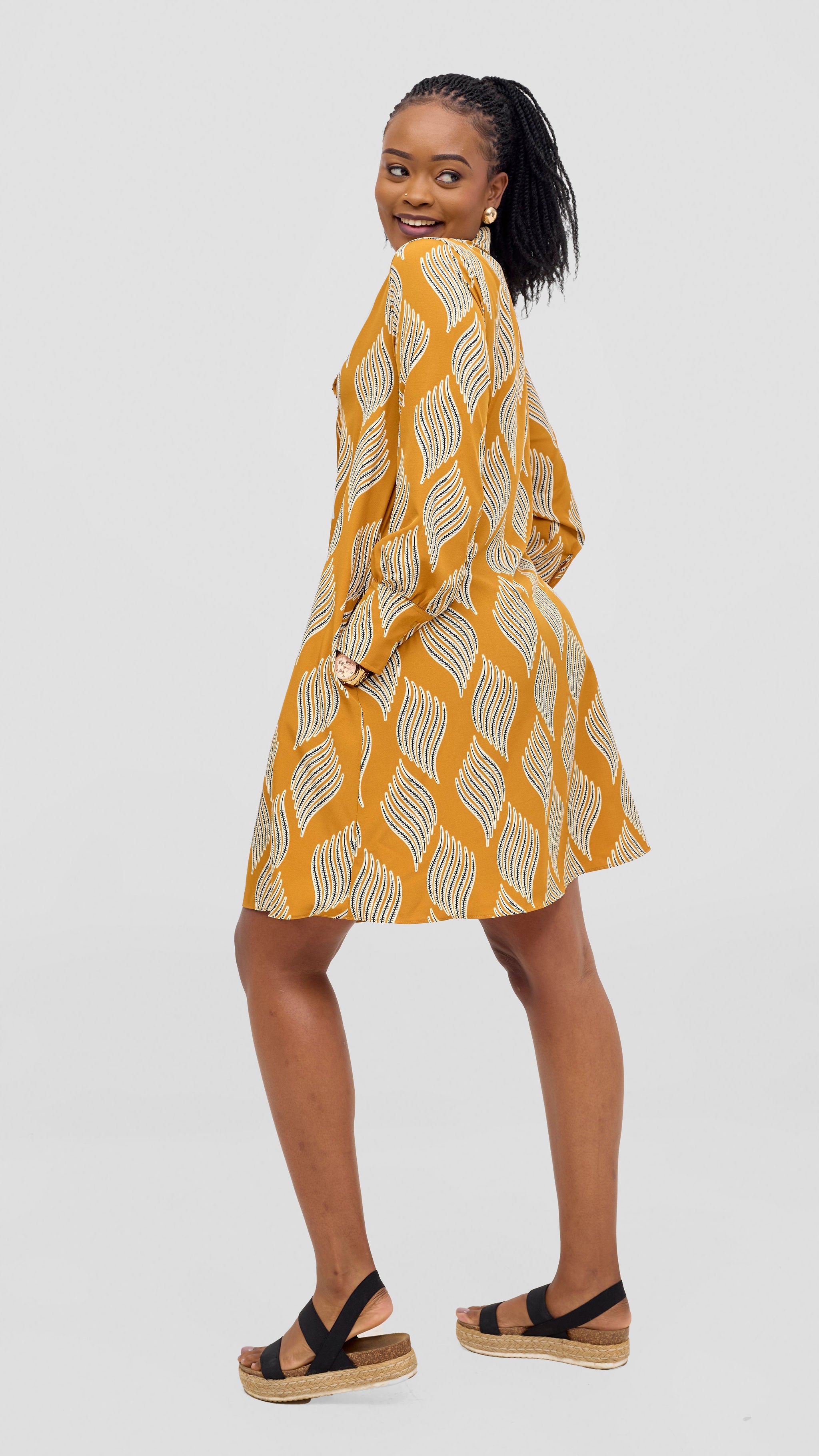 Vivo Kani Tent Shirt Dress - Mustard / Black