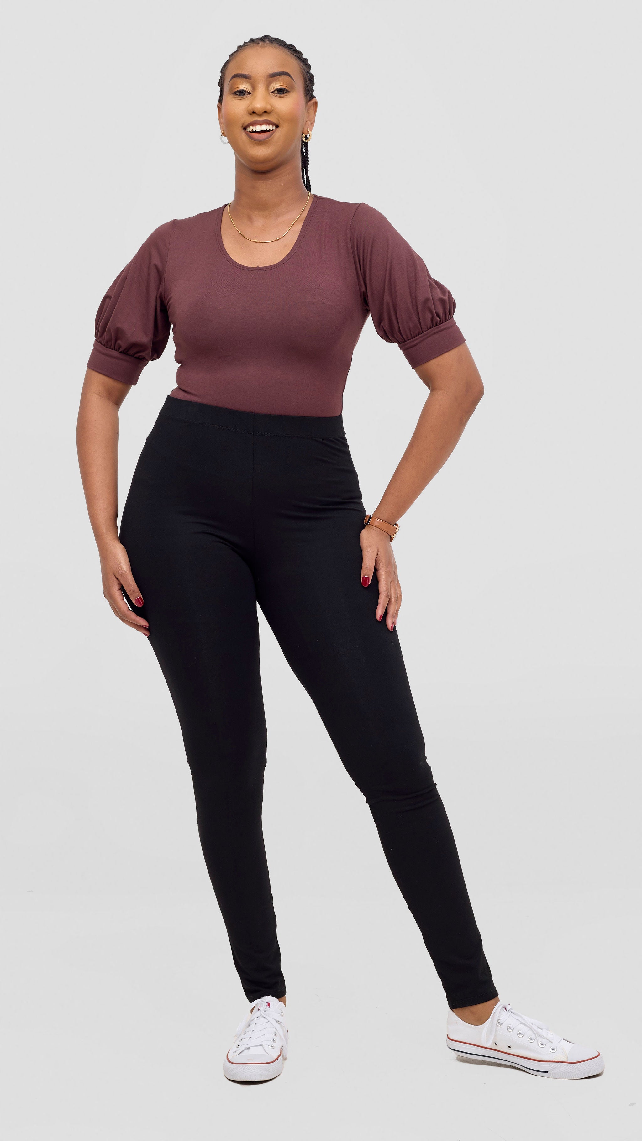 Vivo Tana Puff Sleeve Bodysuit - Chocolate Brown