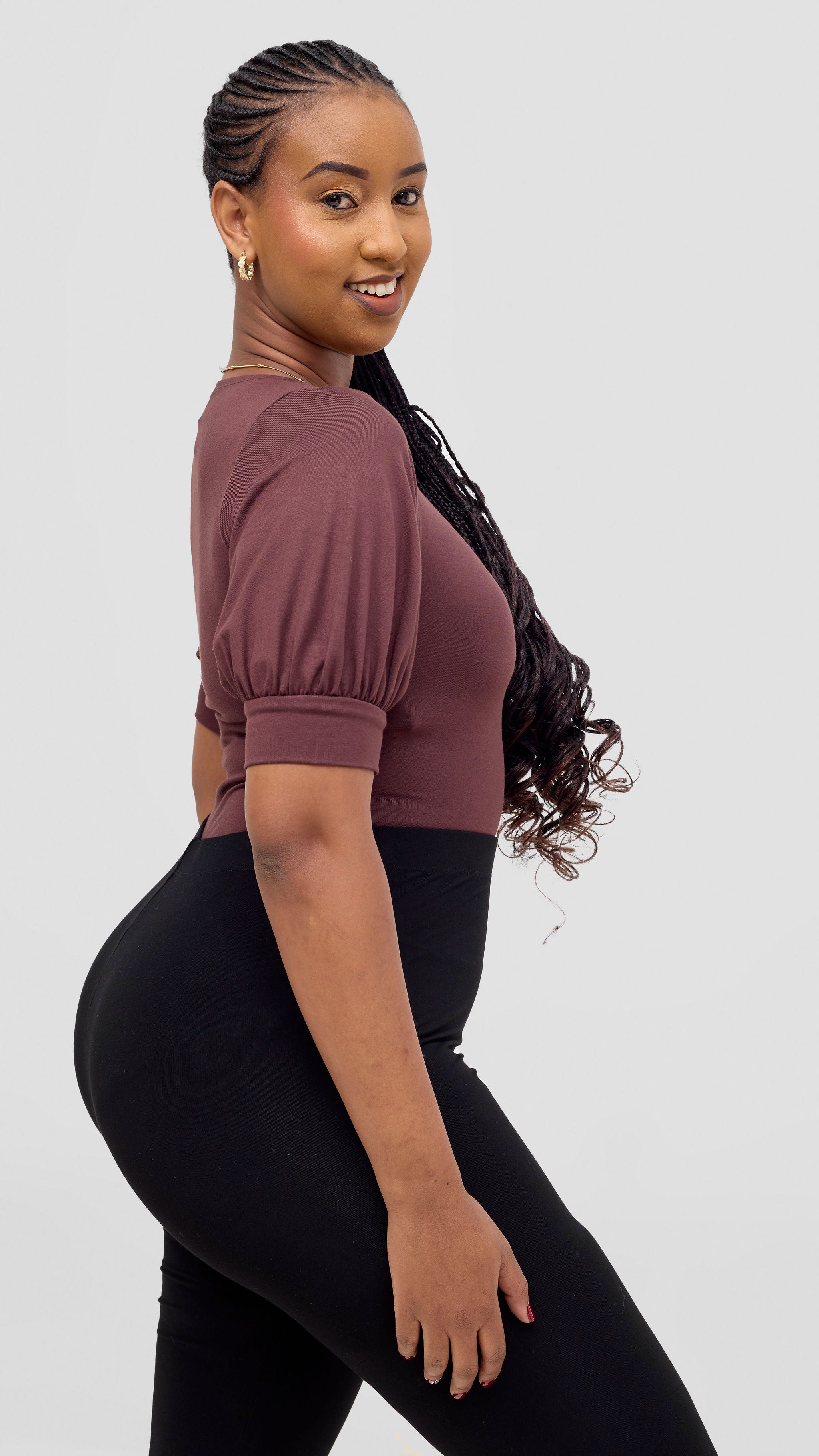 Vivo Tana Puff Sleeve Bodysuit - Chocolate Brown