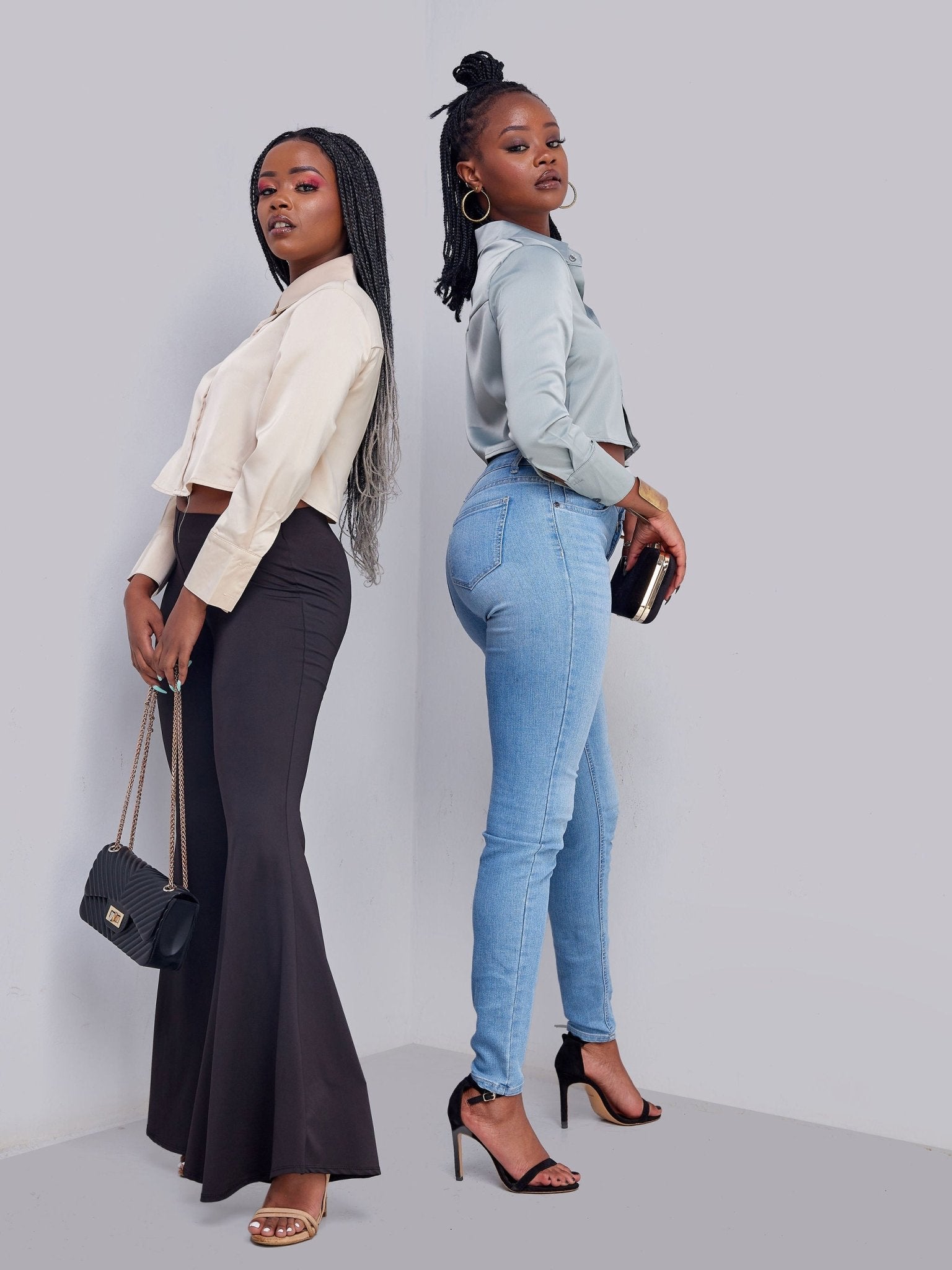 Lola Satin Crop Shirt - Pastel Blue - Shopzetu