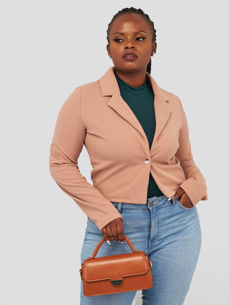 Popular 21 Class Crop Jacket Blazer - Nude - Shopzetu
