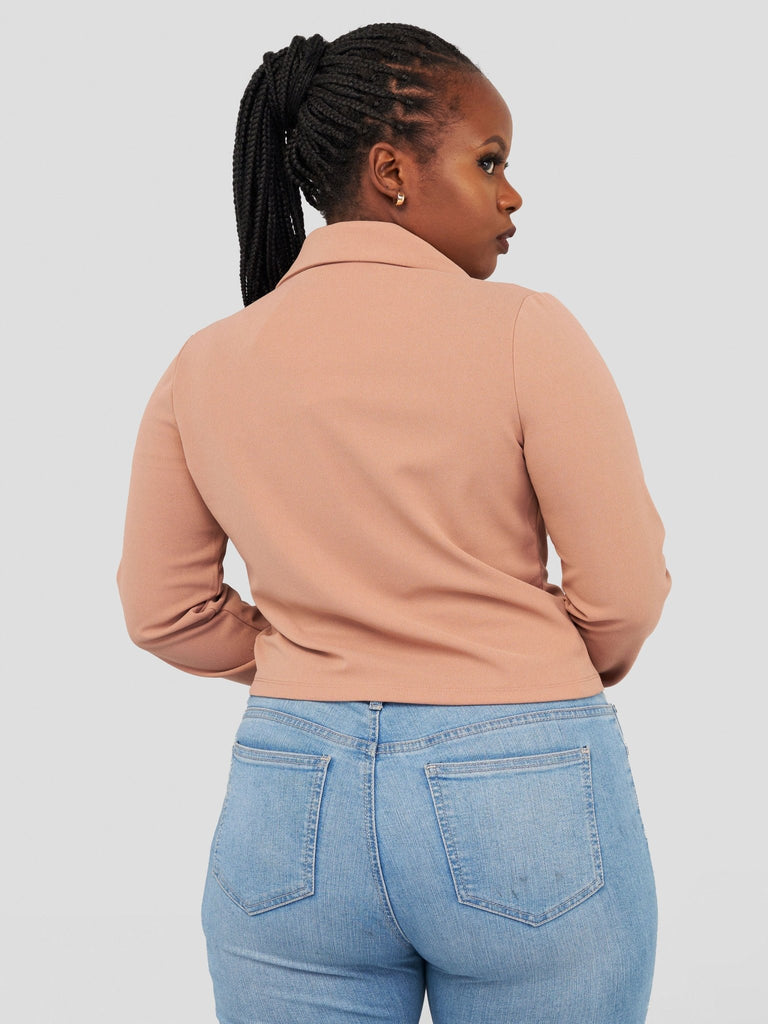 Popular 21 Class Crop Jacket Blazer - Nude - Shopzetu