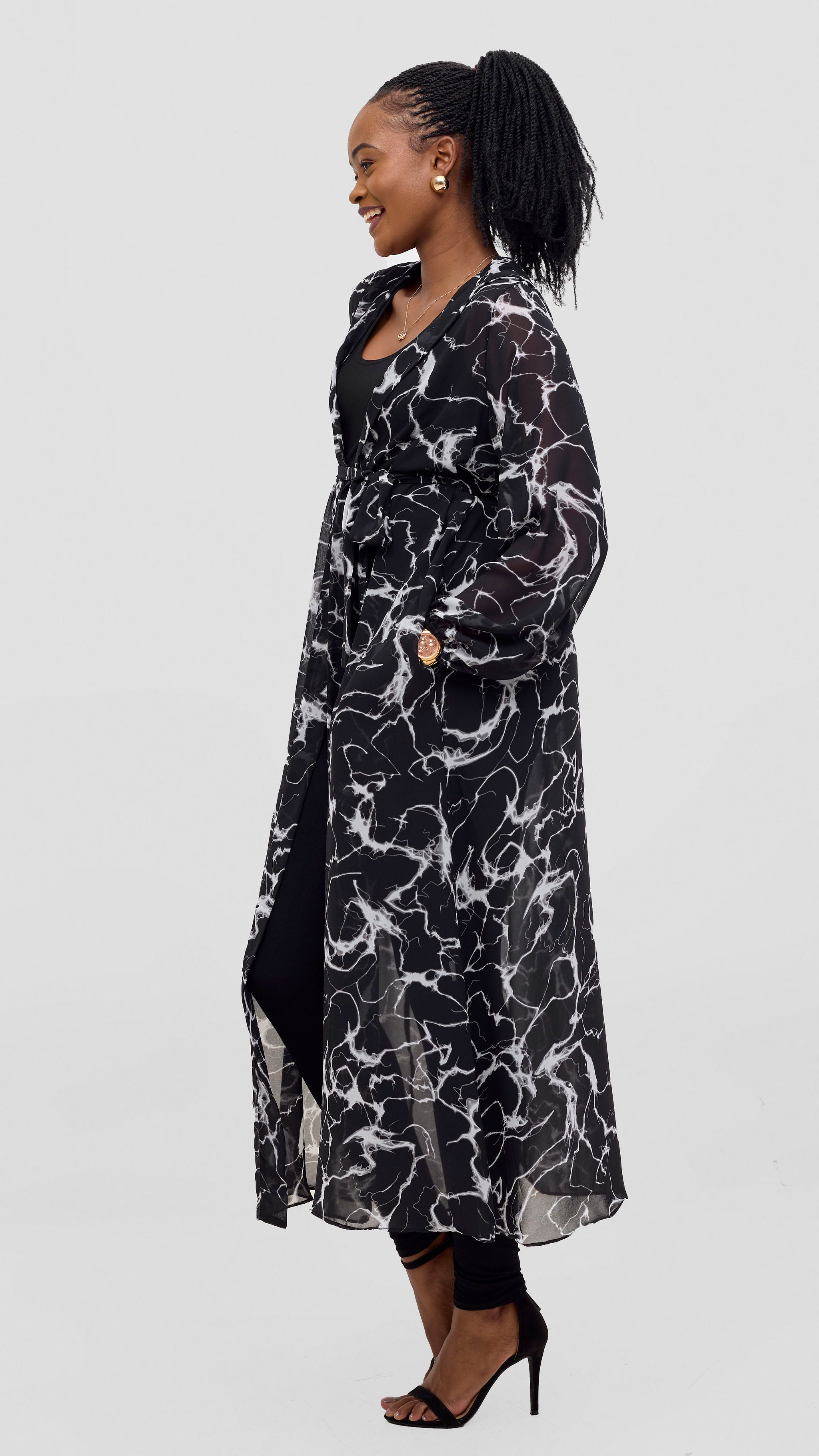 Vivo Basic Hooded Kimono - Black / Abstract Print