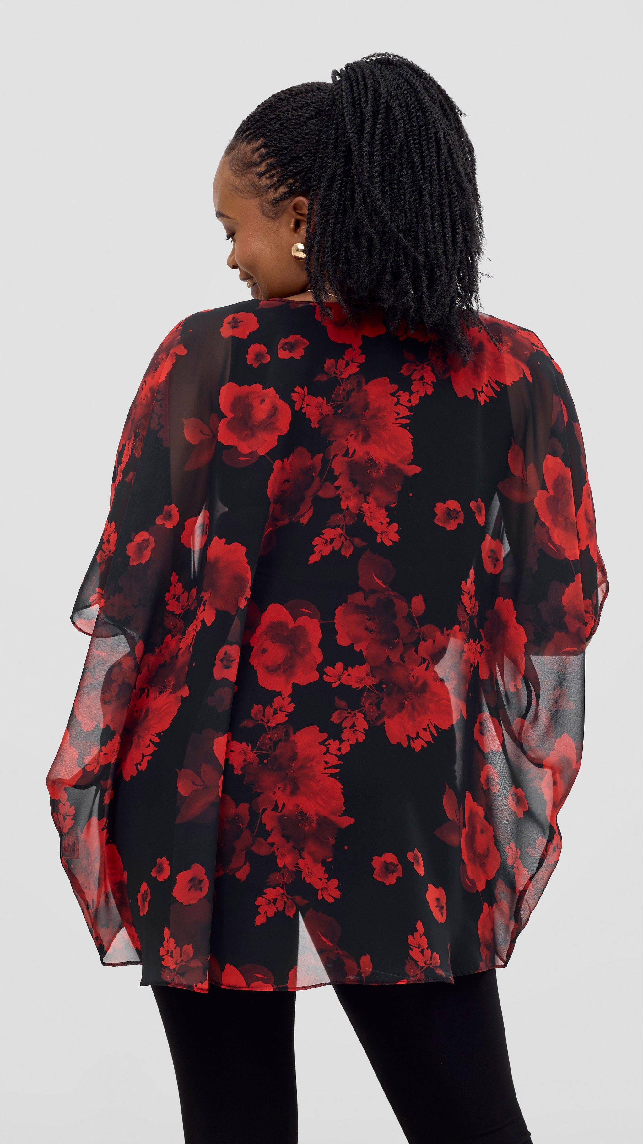 Vivo Ayana Wide High Low Top - Black / Red Flowers Print