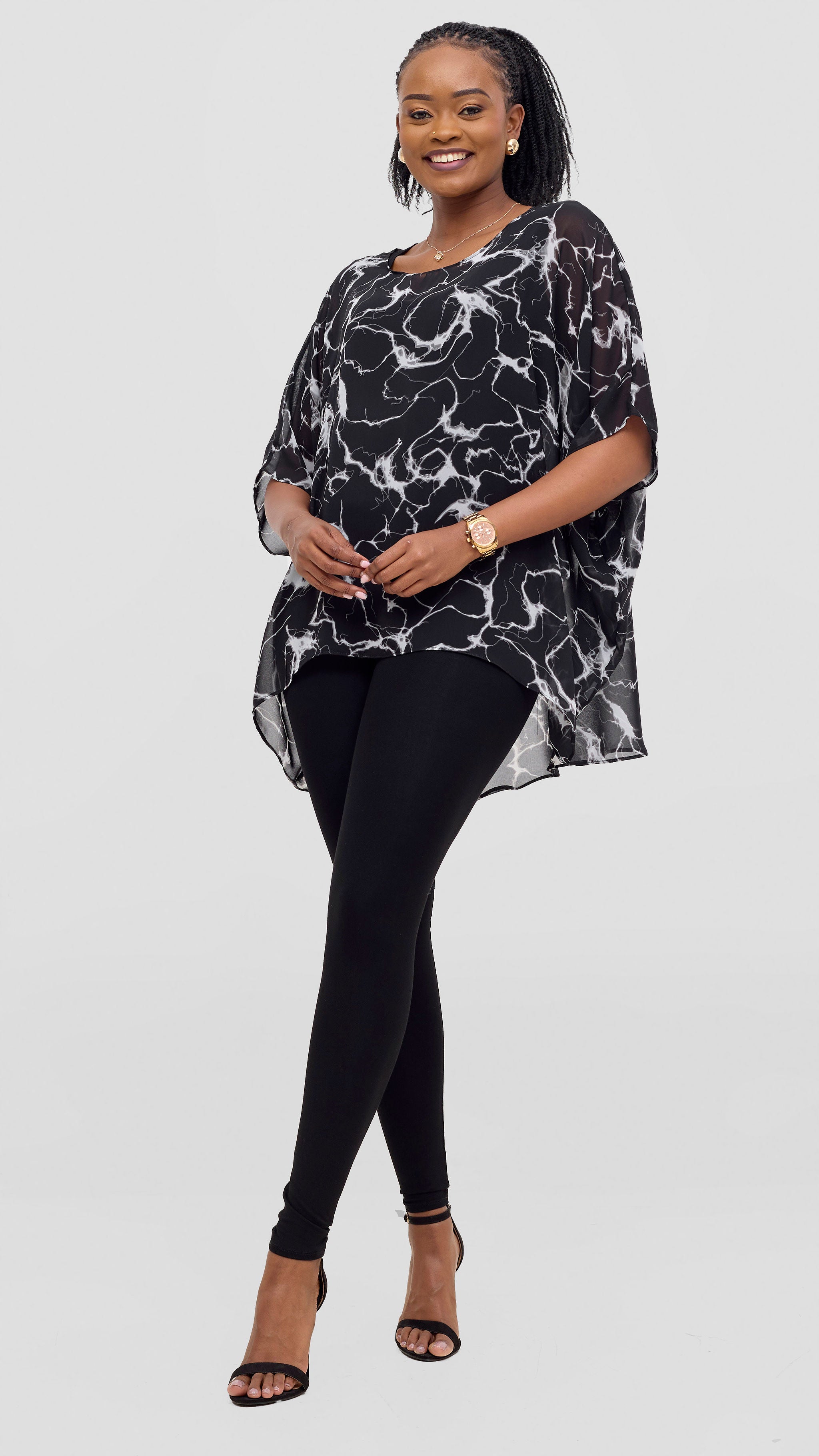 Vivo Ayana Wide High Low Top - Black Abstract Print